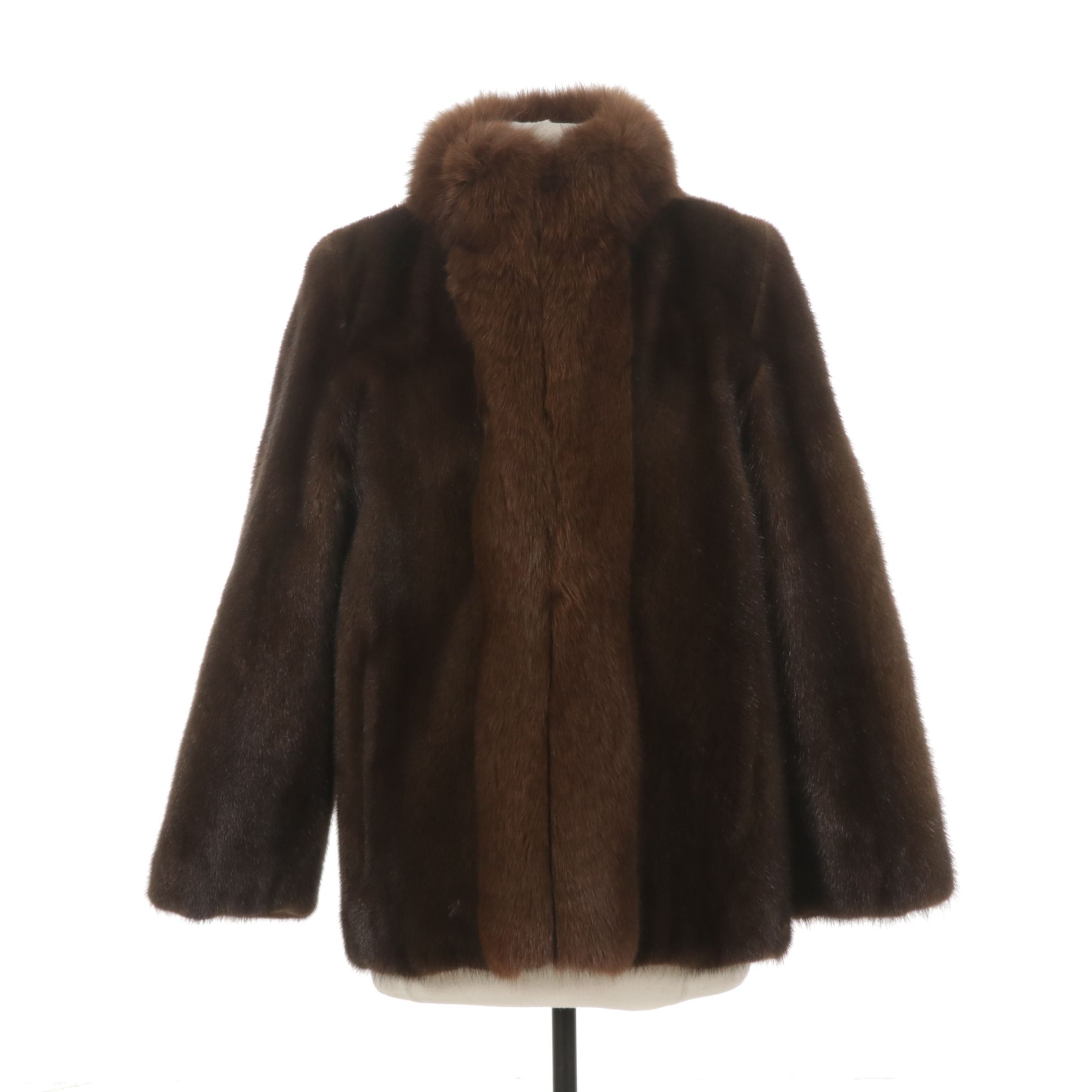 Mahogany Mink Fur Jacket with Fox Fur Collar