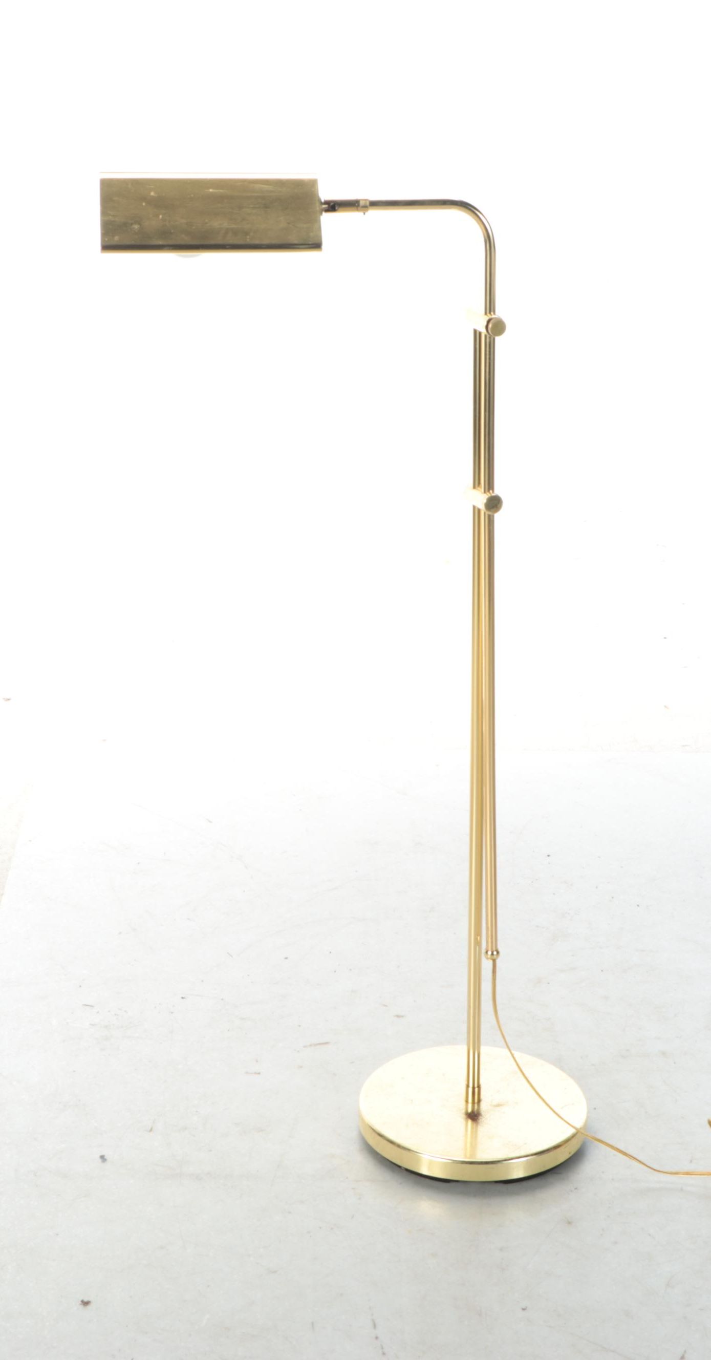 Brushed Brass Finish Pharmacy Style Floor Lamp, Late 20th Century