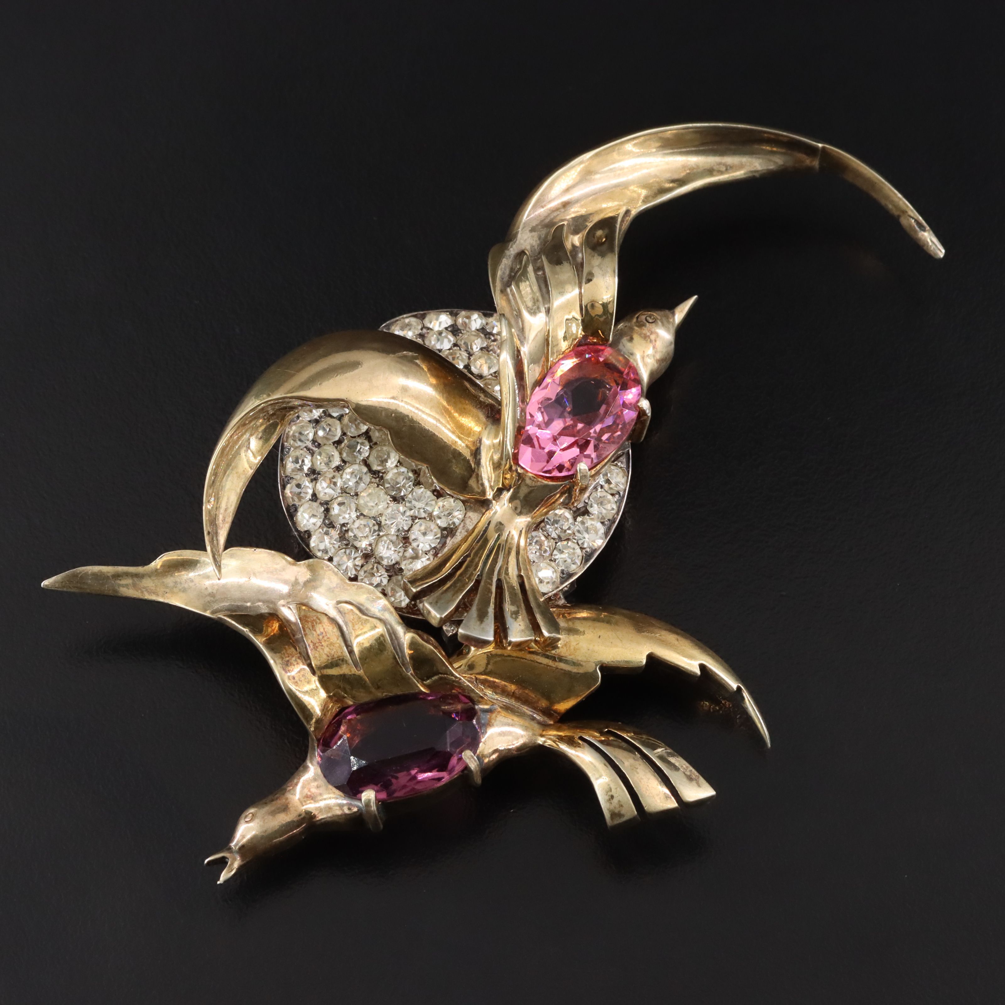 1940s Eisenberg Original Crystal Bird and Moon Brooch