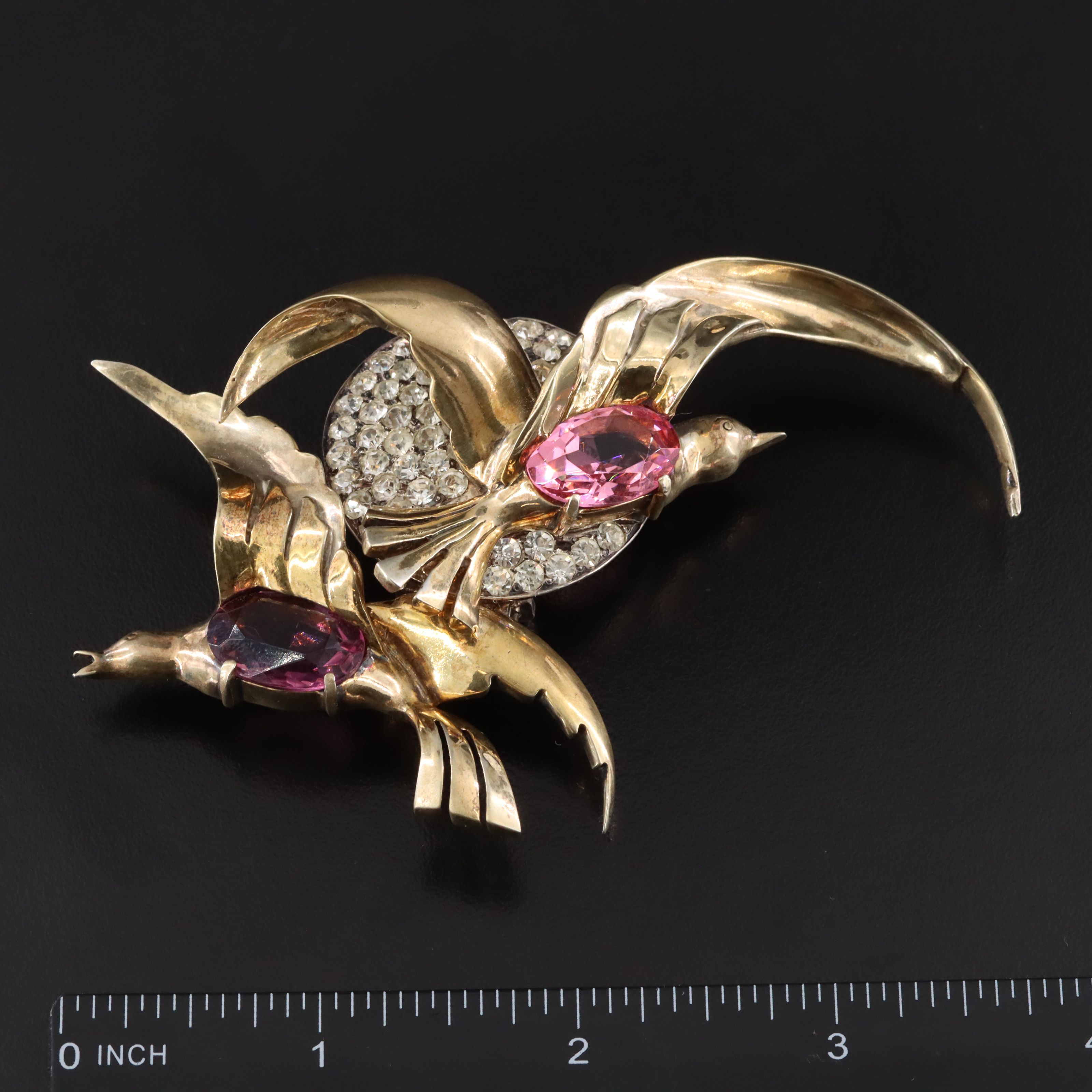 1940s Eisenberg Original Crystal Bird and Moon Brooch