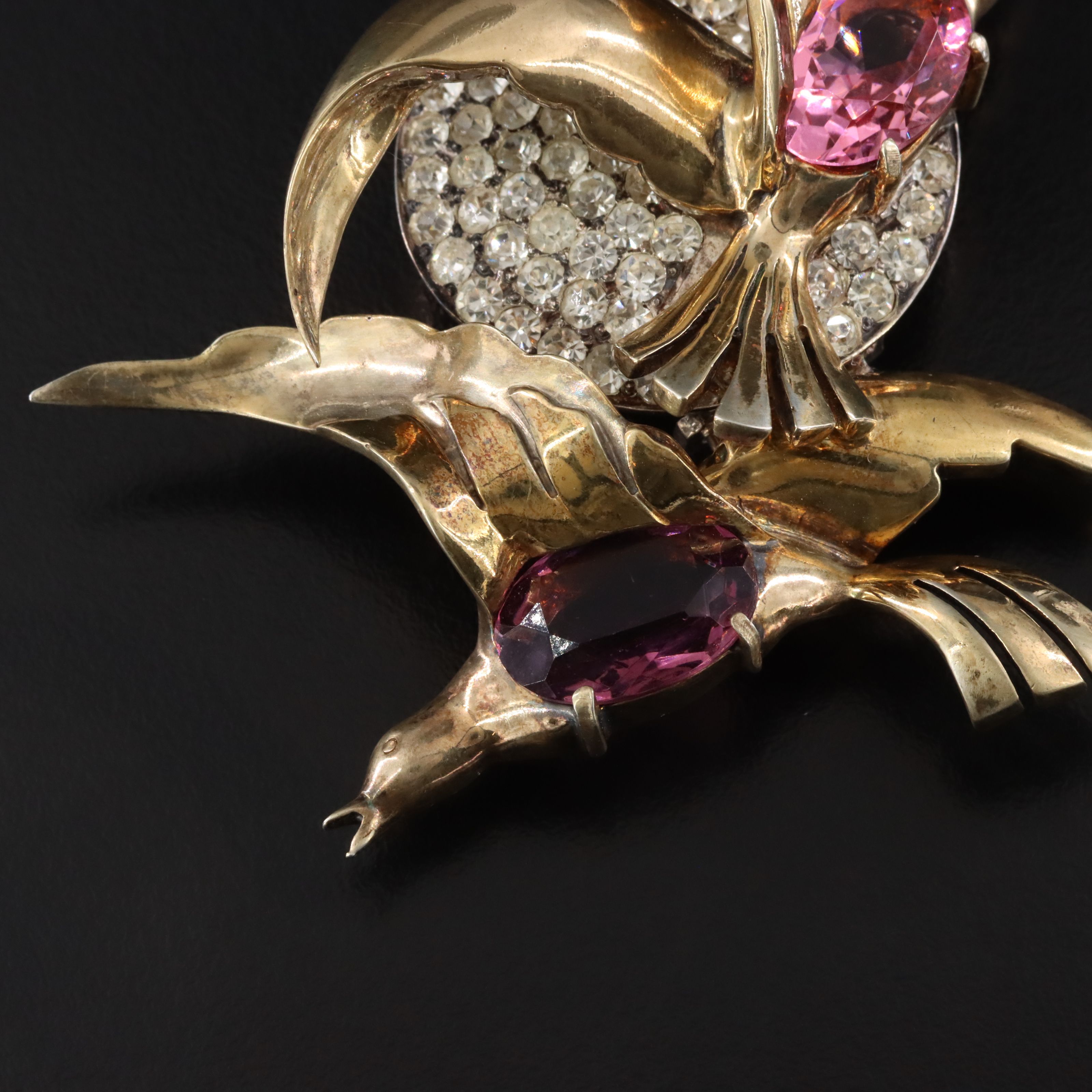 1940s Eisenberg Original Crystal Bird and Moon Brooch