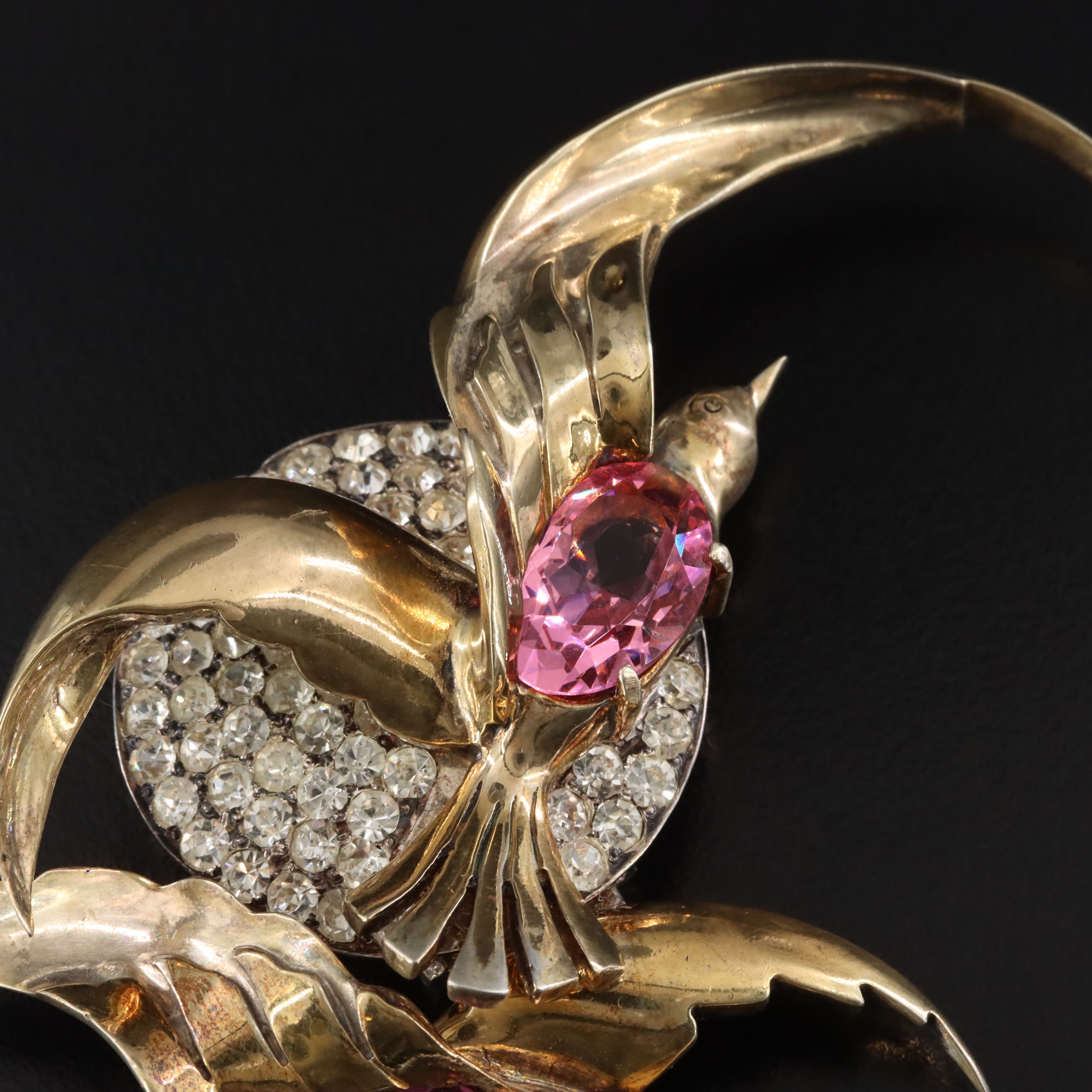 1940s Eisenberg Original Crystal Bird and Moon Brooch