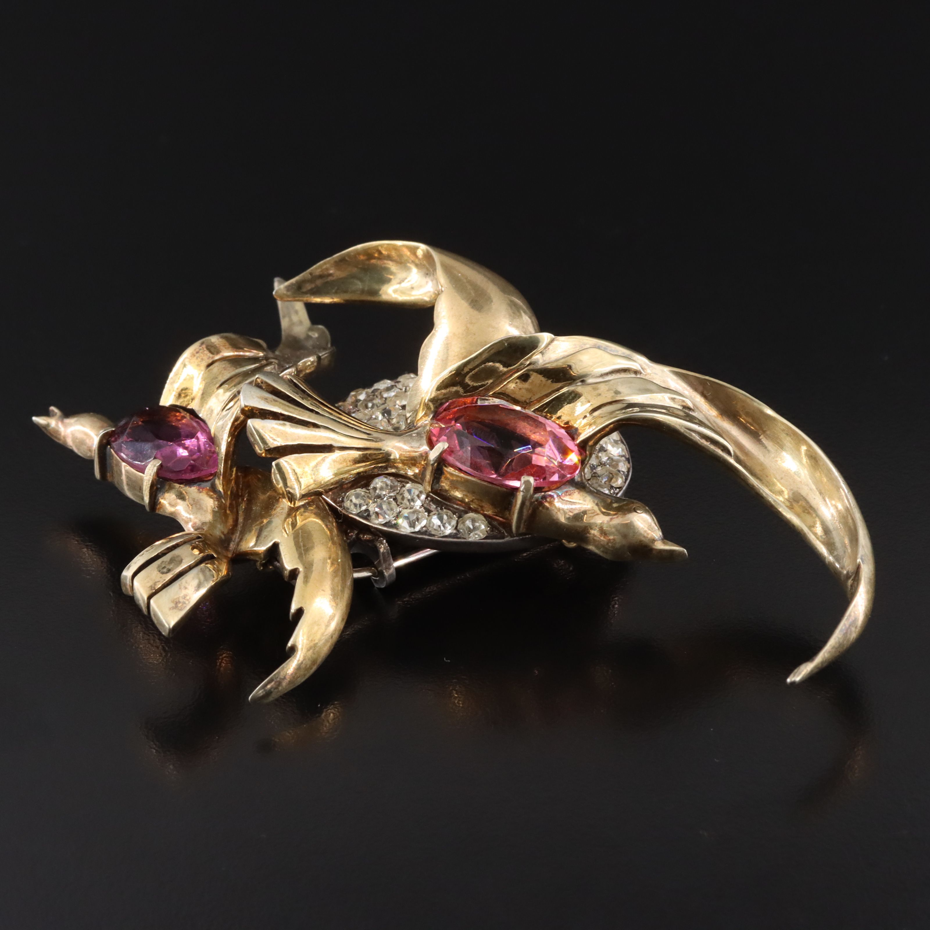 1940s Eisenberg Original Crystal Bird and Moon Brooch