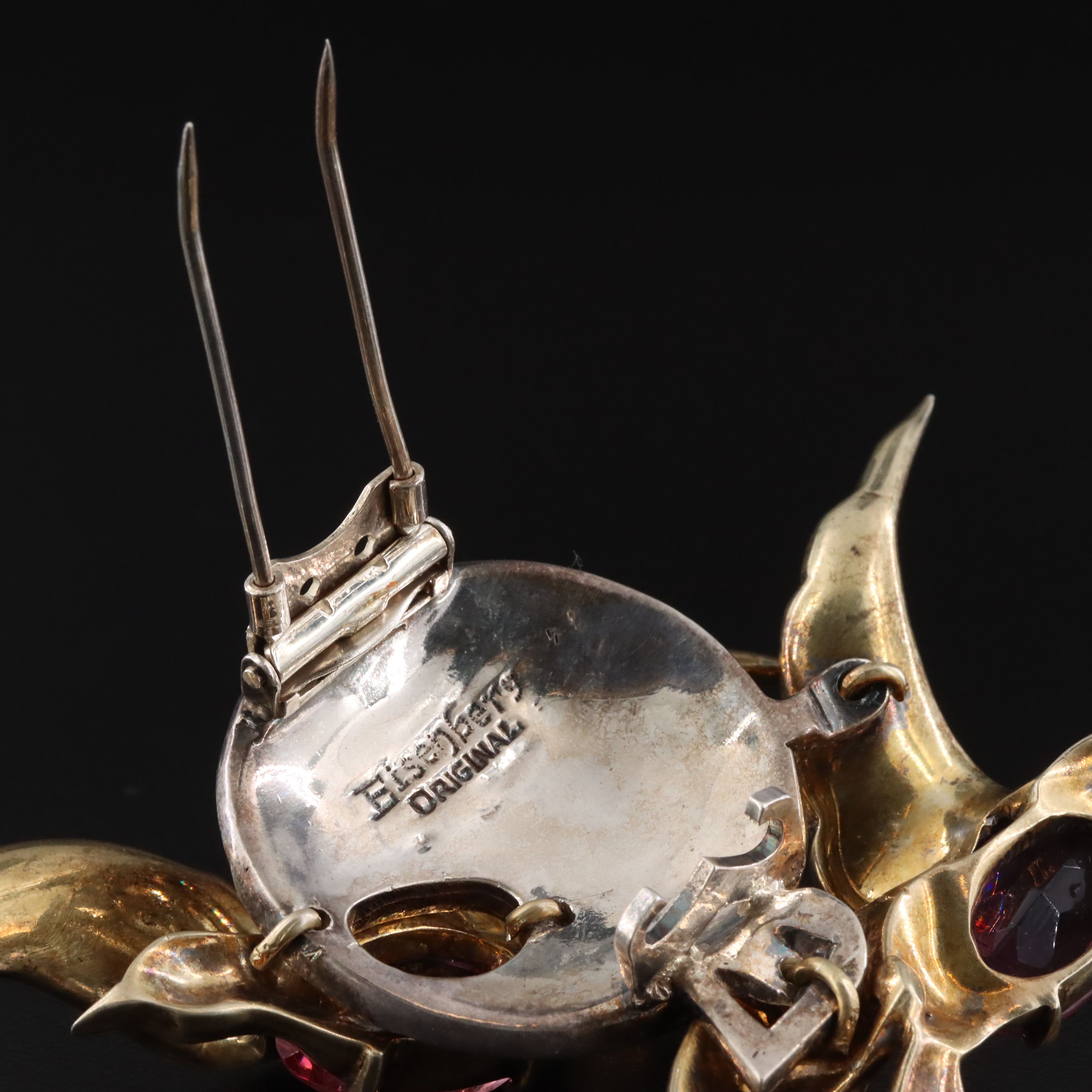 1940s Eisenberg Original Crystal Bird and Moon Brooch