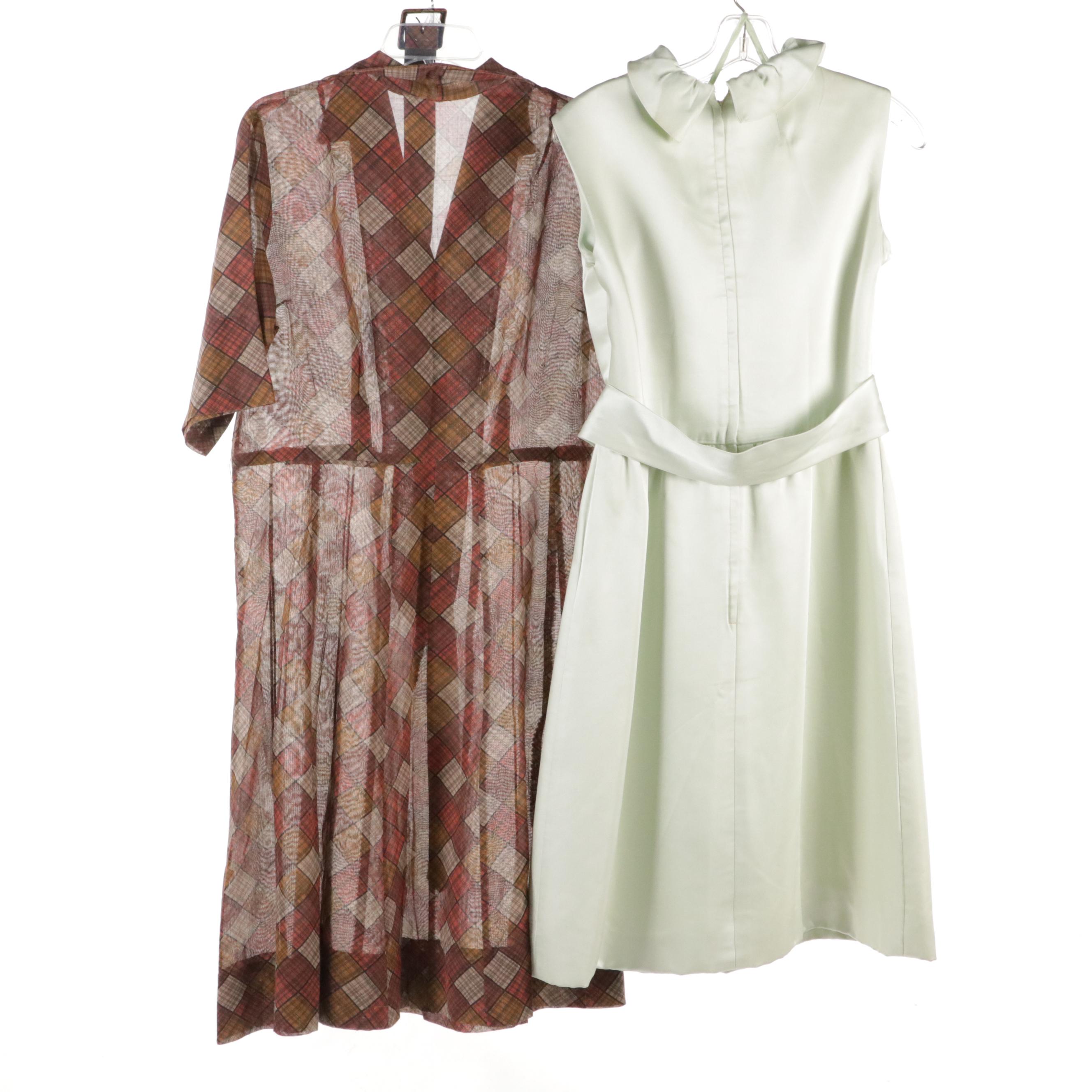 1960s Ruffle Neck Cocktail Dress and 1950s Shirtwaist Day Dress