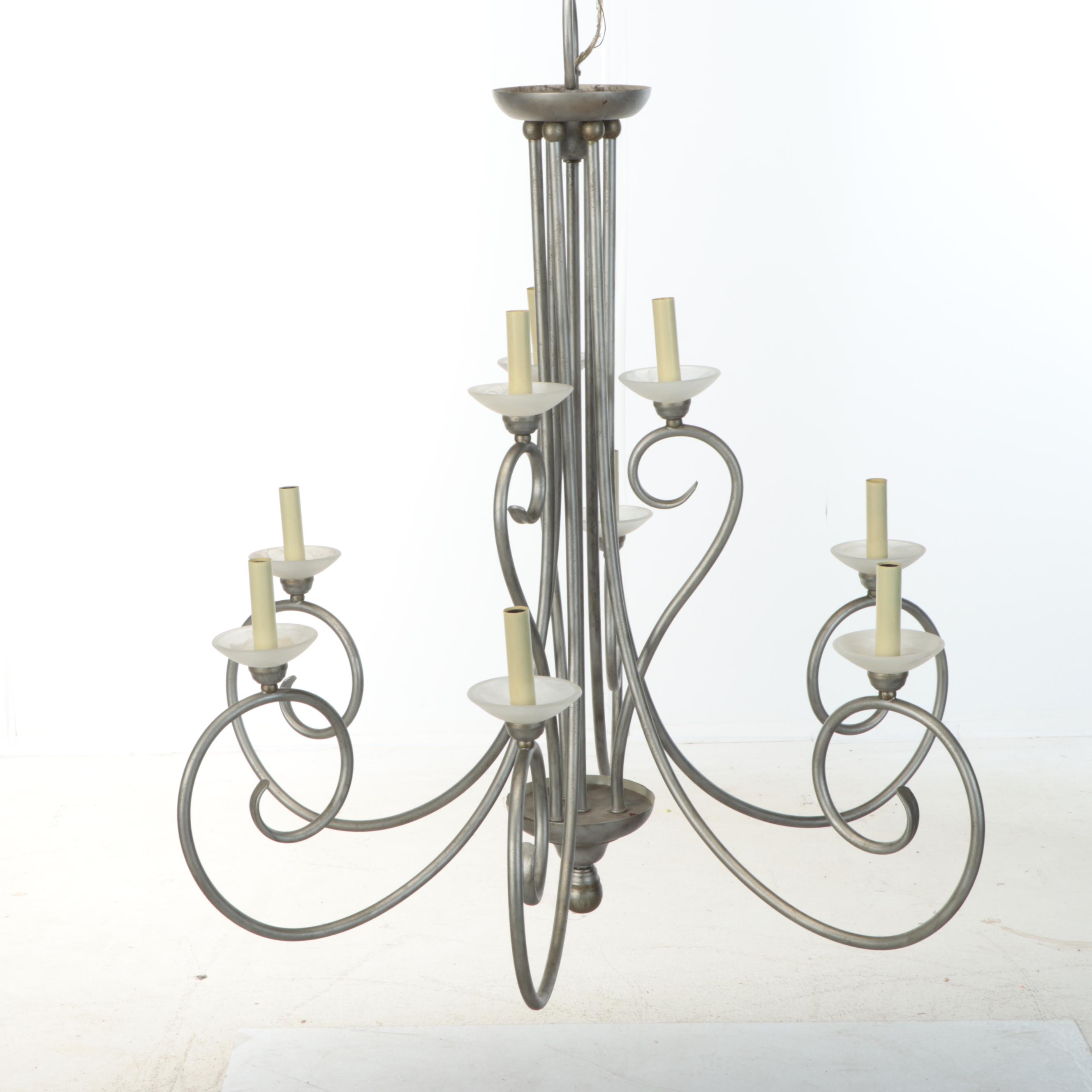 Brushed Pewter Finish Wrought Metal Contemporary Chandelier