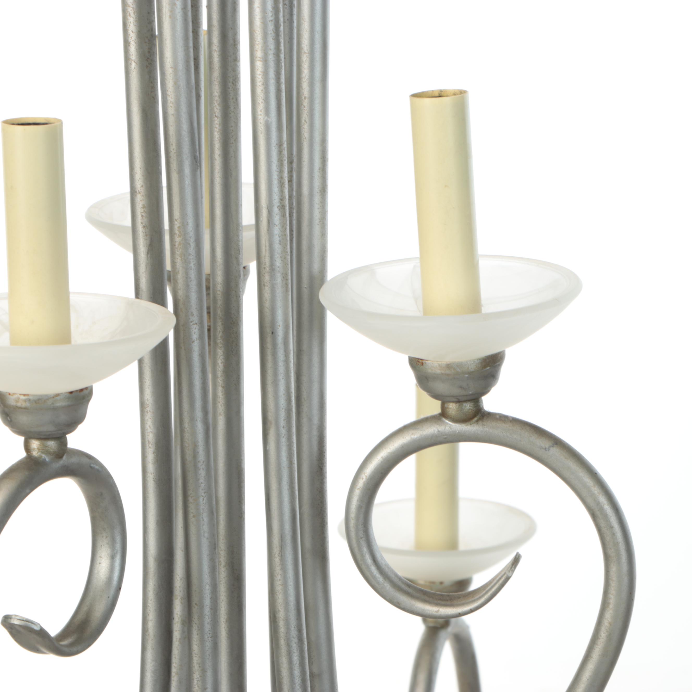 Brushed Pewter Finish Wrought Metal Contemporary Chandelier