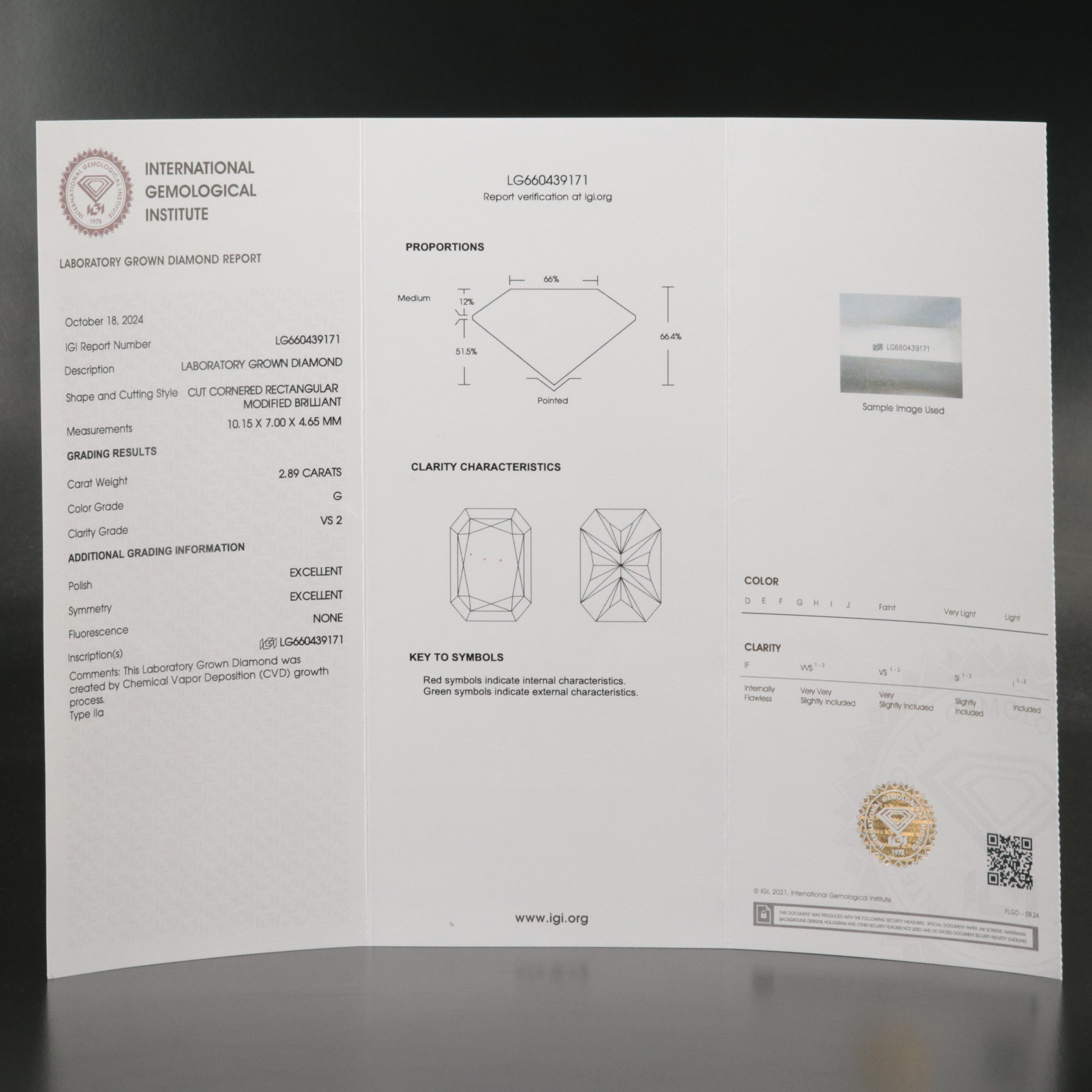 Loose 2.89 CT Lab Grown Diamond with IGI Report