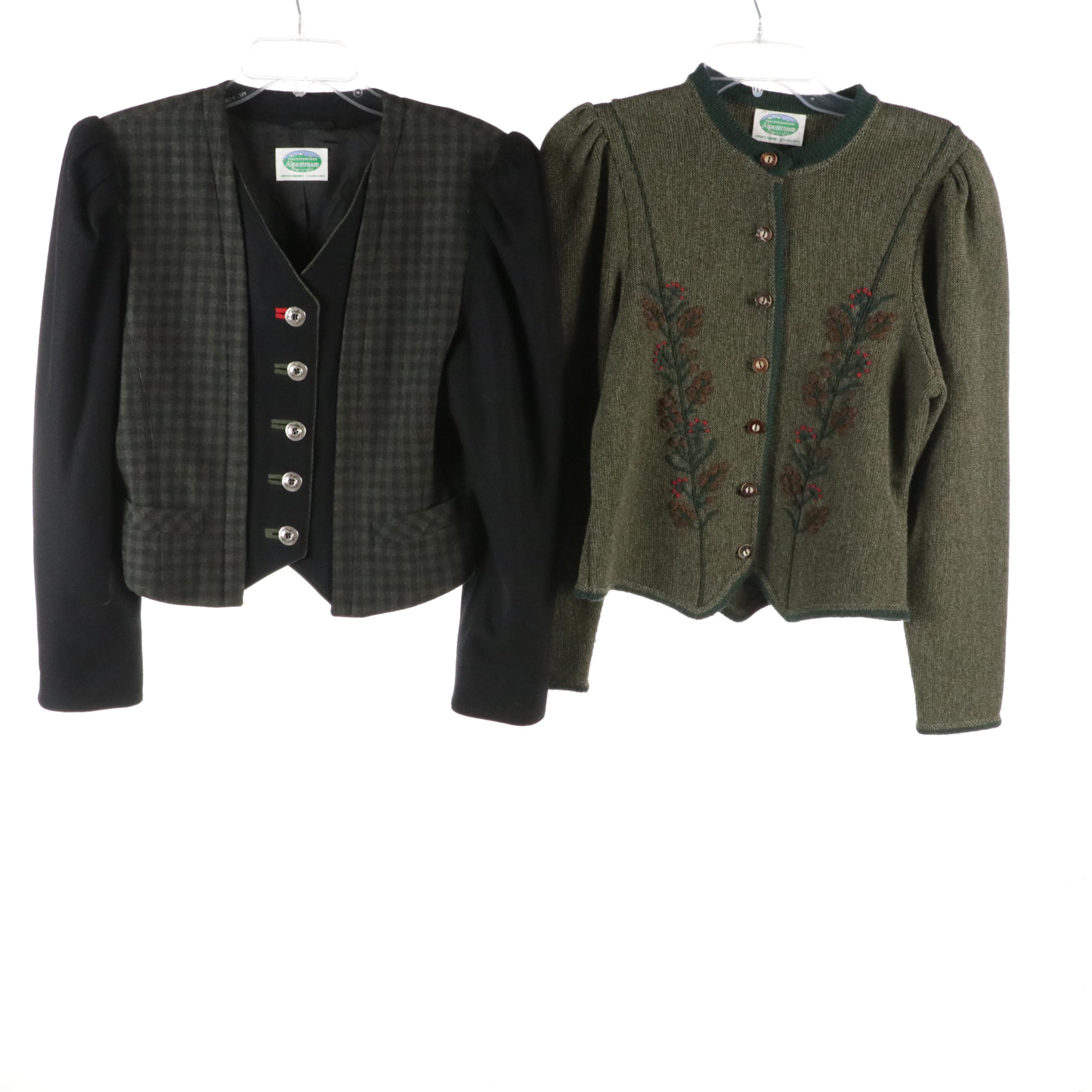 Trachtenmoden Alpentraum Pleated Midi Skirts, Crop Jacket, and Cardigan in Wool