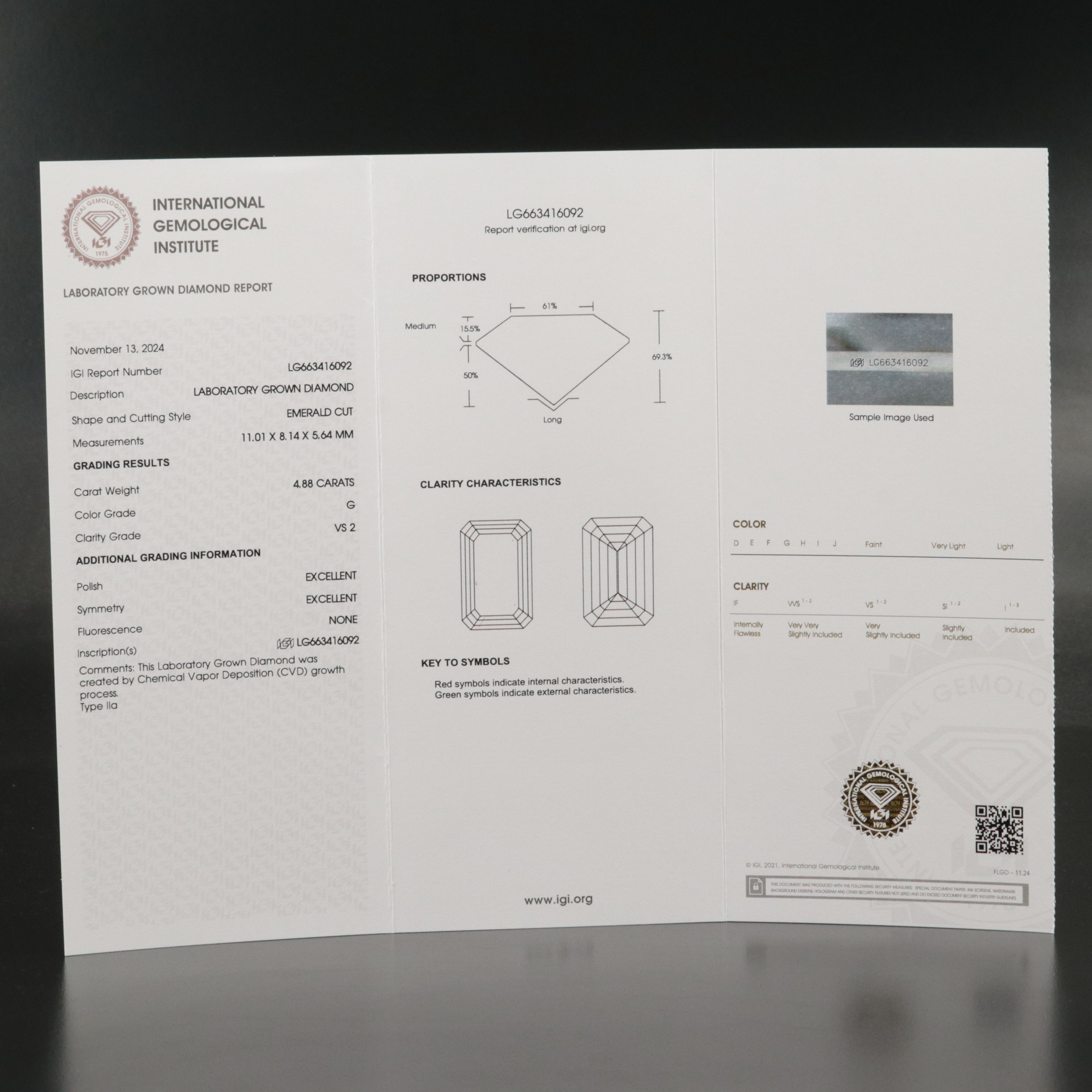 Loose 4.88 CT Lab Grown Diamond with IGI Report