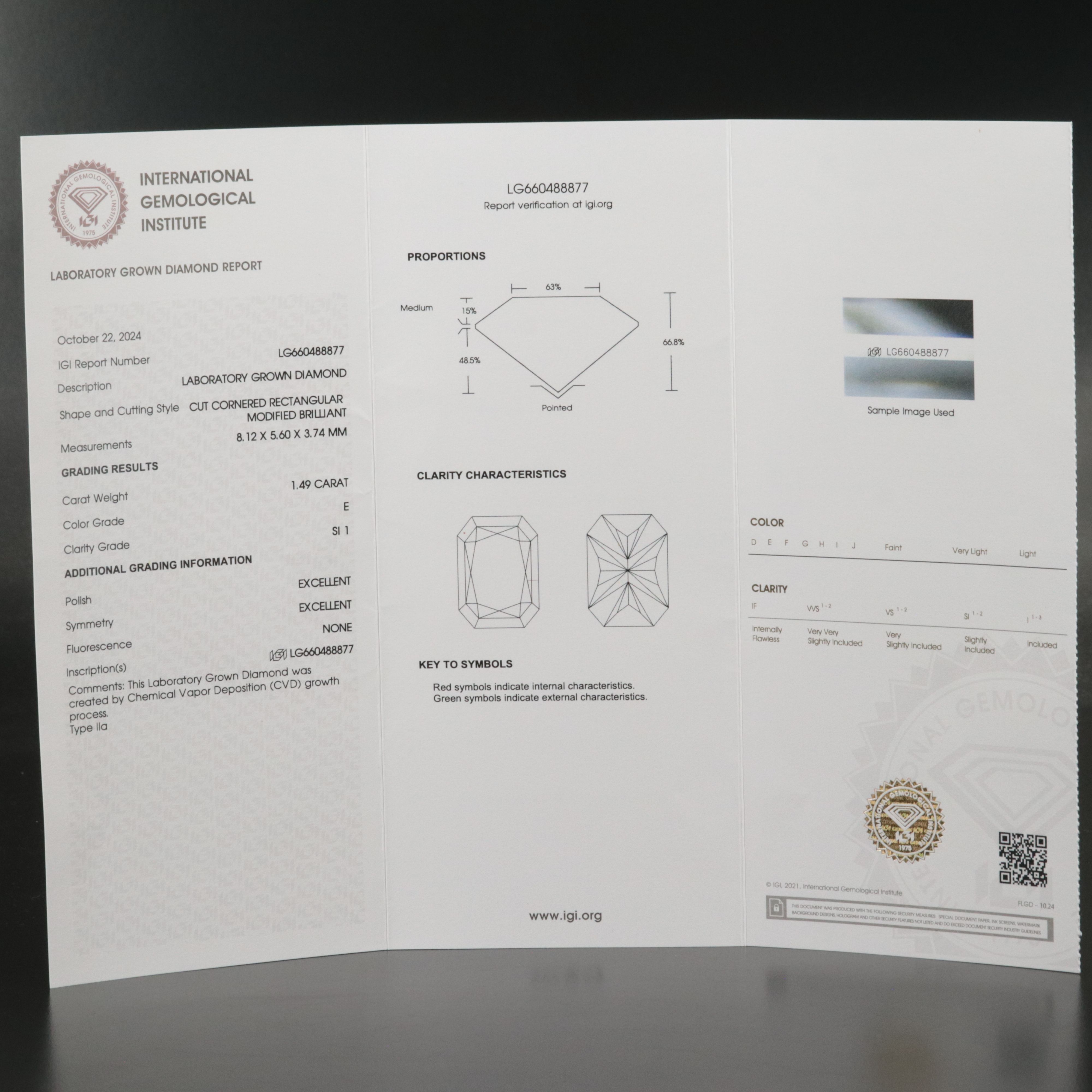 Loose 1.49 CT Lab Grown Diamond with IGI Report