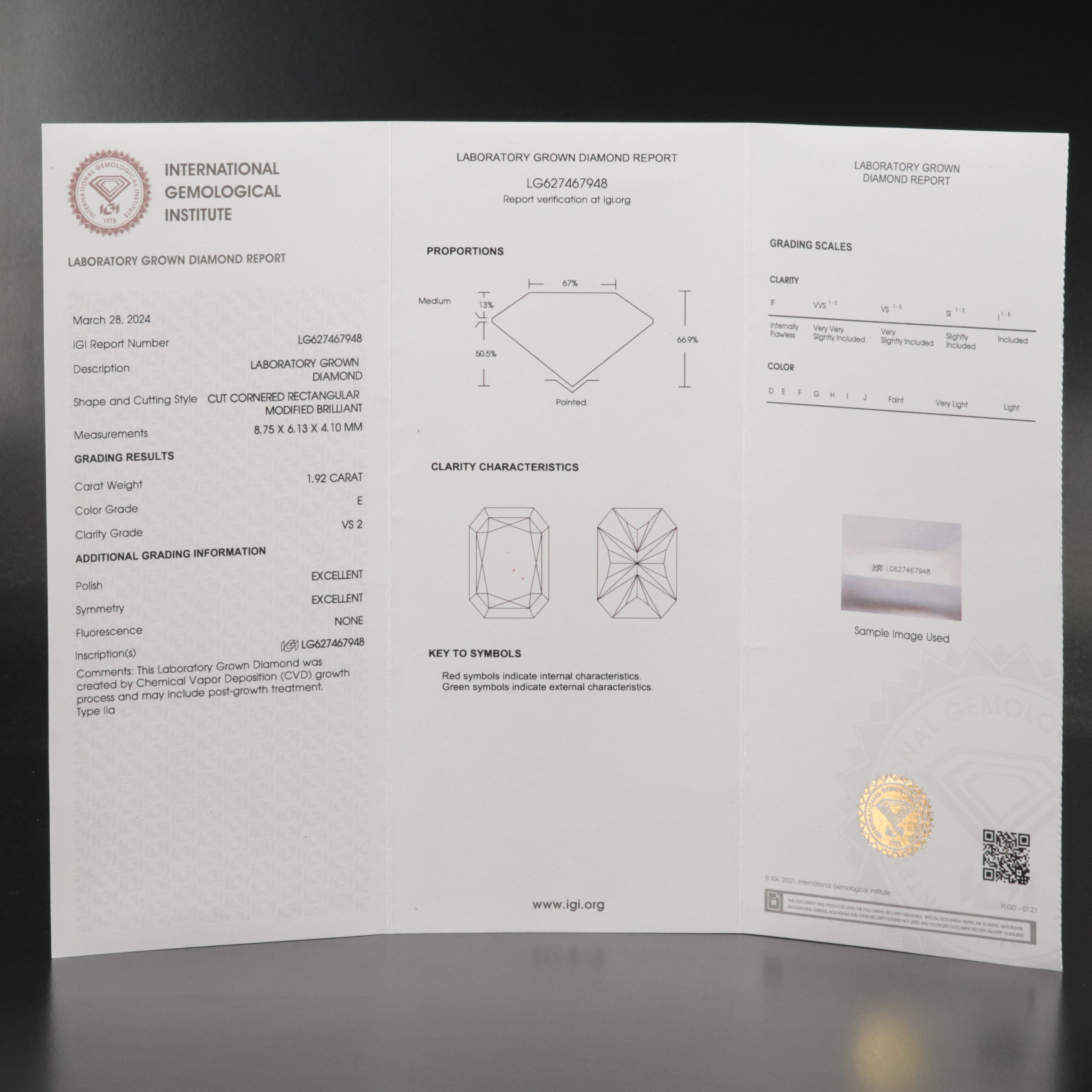 Loose 1.92 CT Lab Grown Diamond with IGI Report