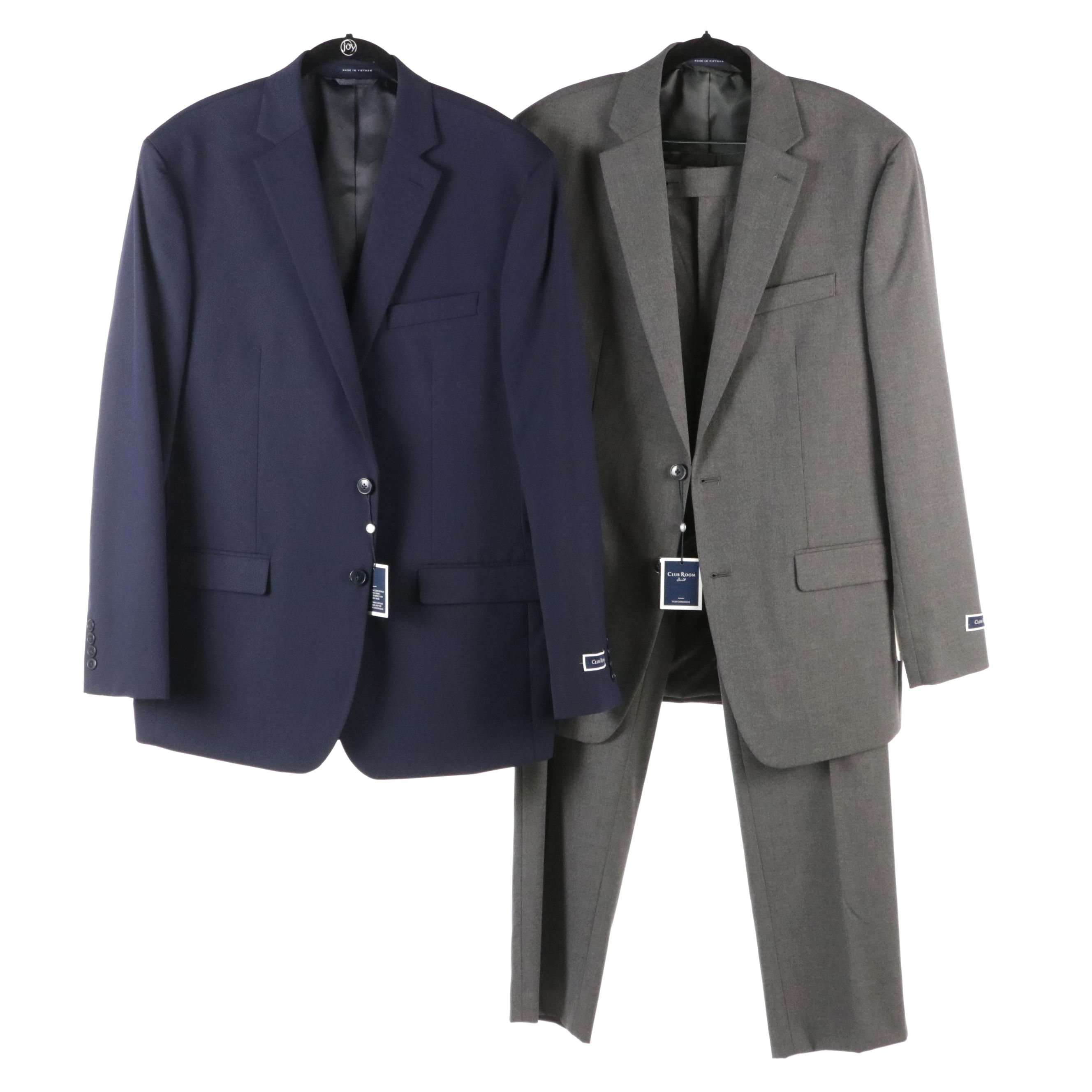 Men's Club Room Gray Two-Piece Suit and Navy Blue Blazer, with Tag