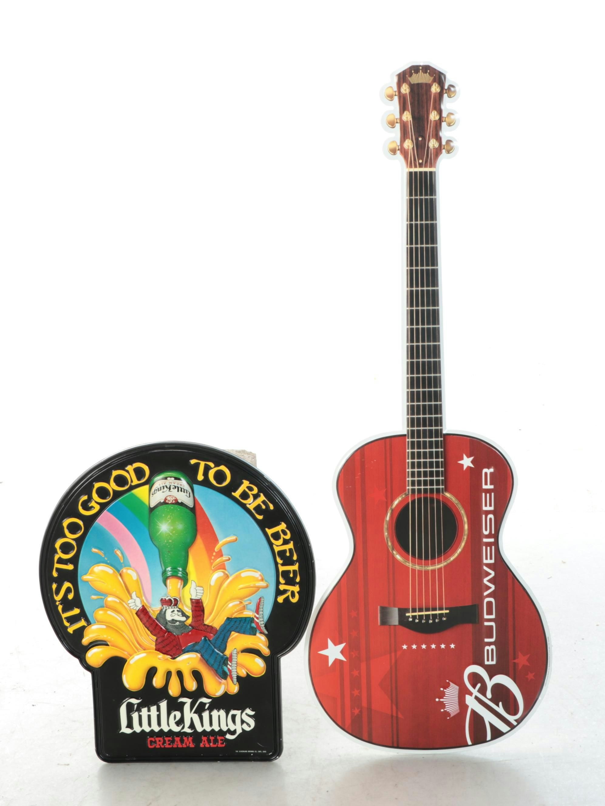 Budweiser Bar Sign and Guitar with Other Advertising Signs