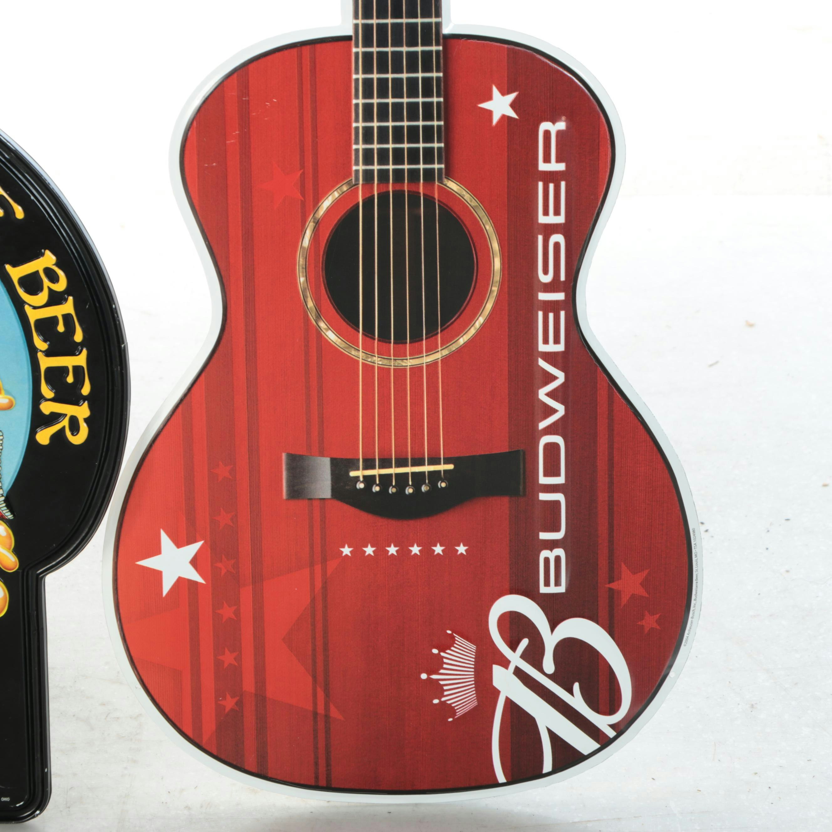 Budweiser Bar Sign and Guitar with Other Advertising Signs