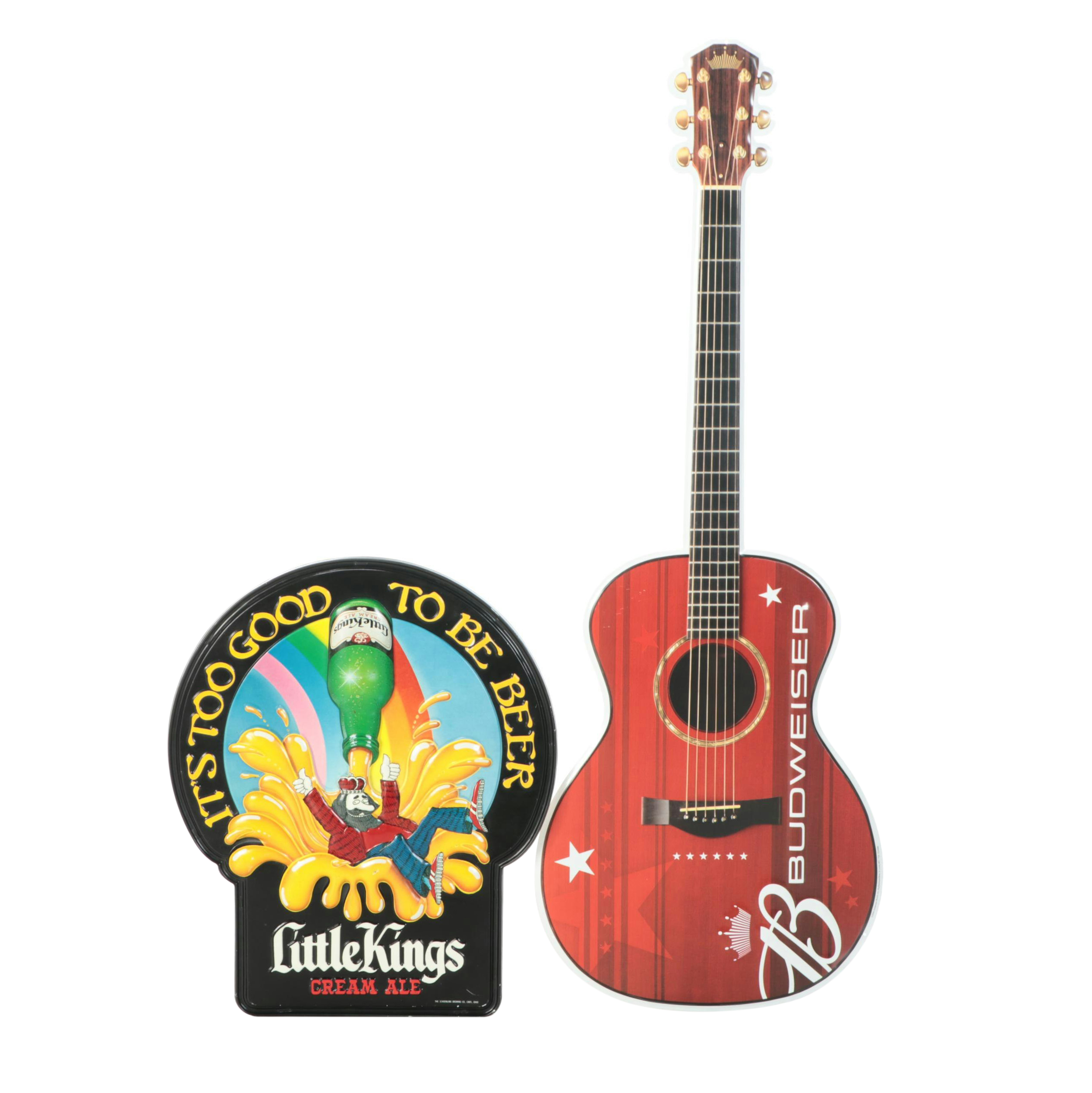 Budweiser Bar Sign and Guitar with Other Advertising Signs