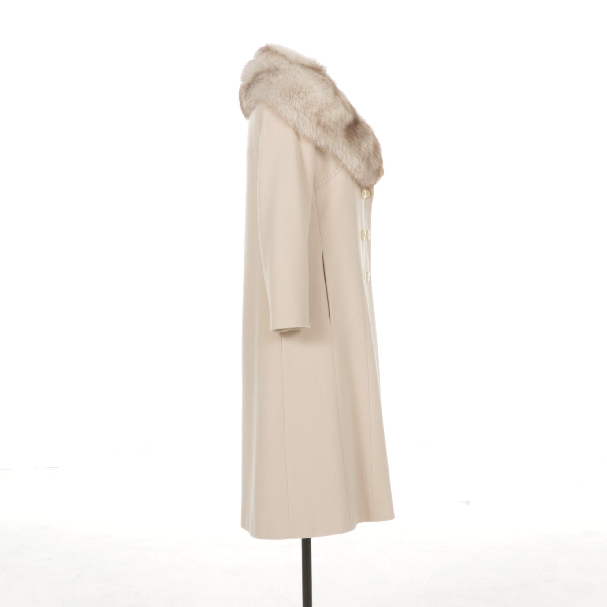 Double-Breasted Cashmere Coat with Fox Fur Collar by Flemington Furs