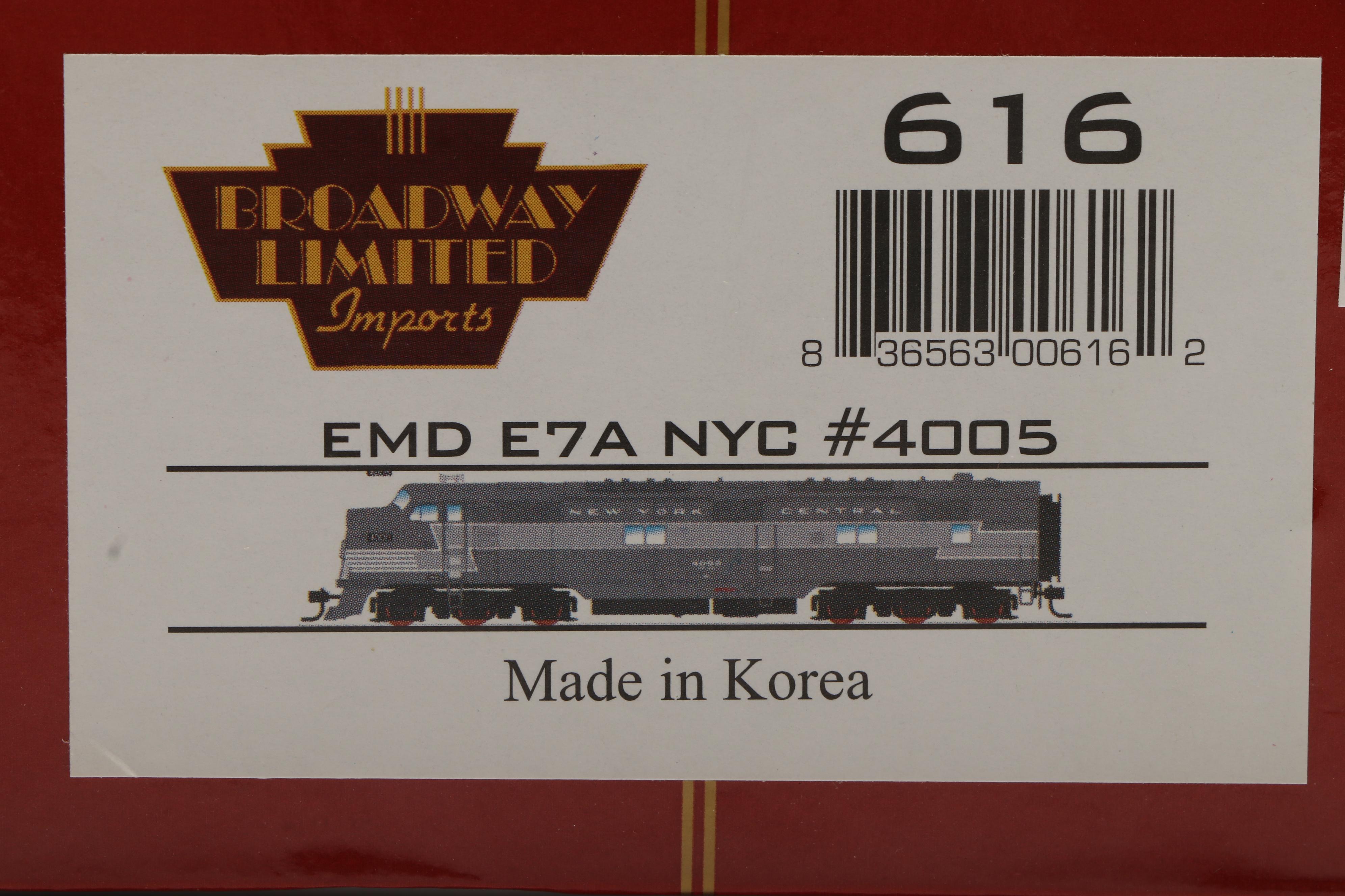 Broadway Limited HO Scale EMD E7A NYC #4005 Diesel Locomotive