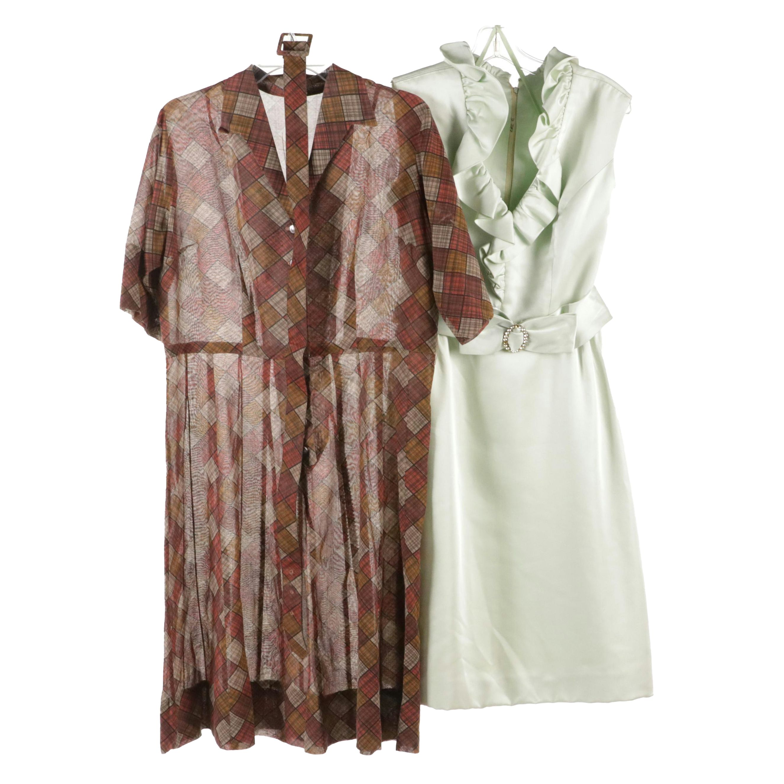1960s Ruffle Neck Cocktail Dress and 1950s Shirtwaist Day Dress