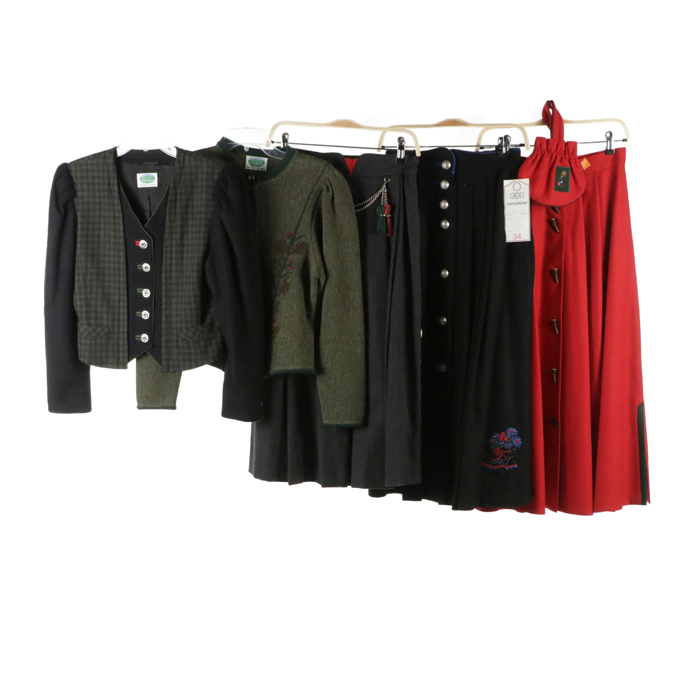 Trachtenmoden Alpentraum Pleated Midi Skirts, Crop Jacket, and Cardigan in Wool