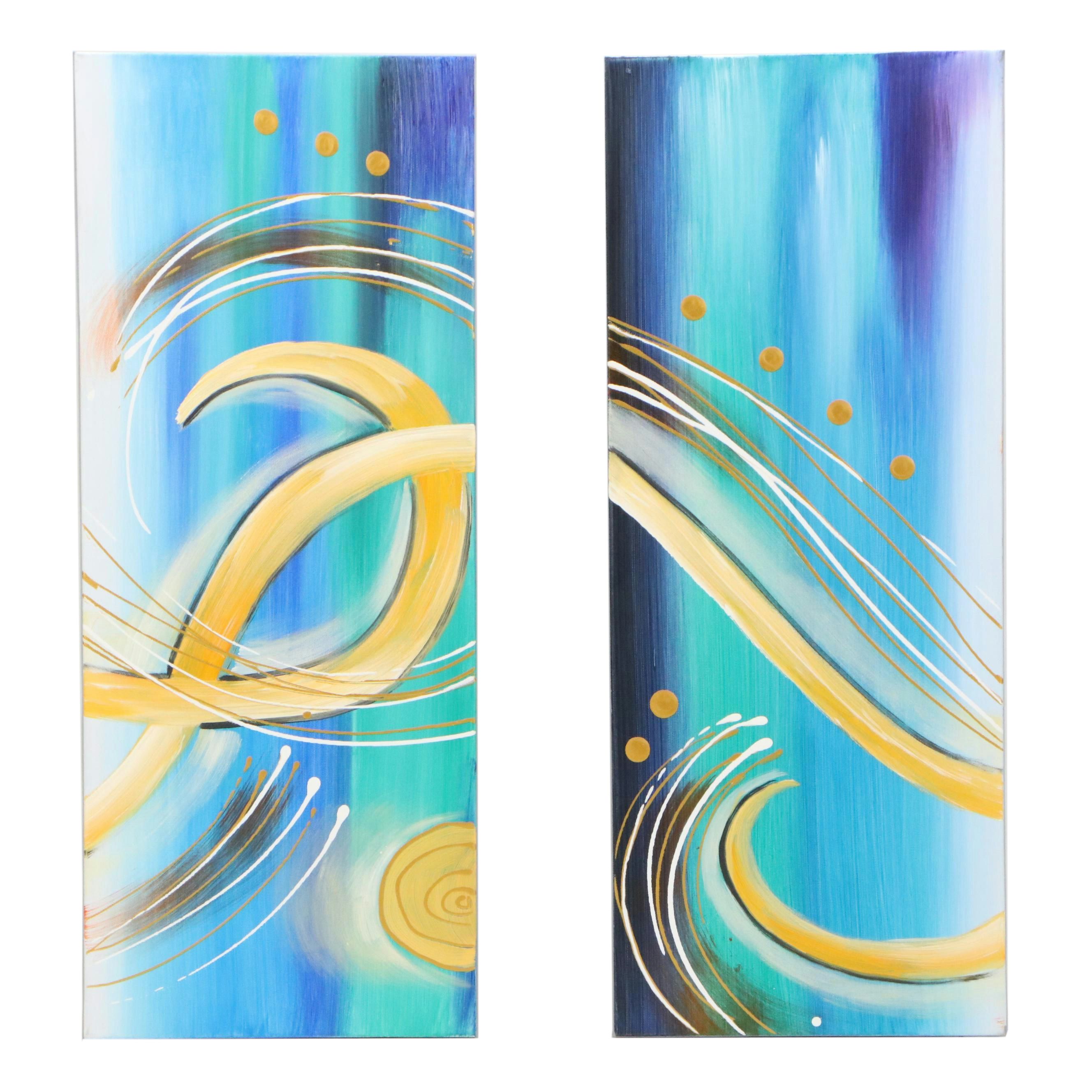 Abstract Acrylic Pentaptych Painting, 21st Century