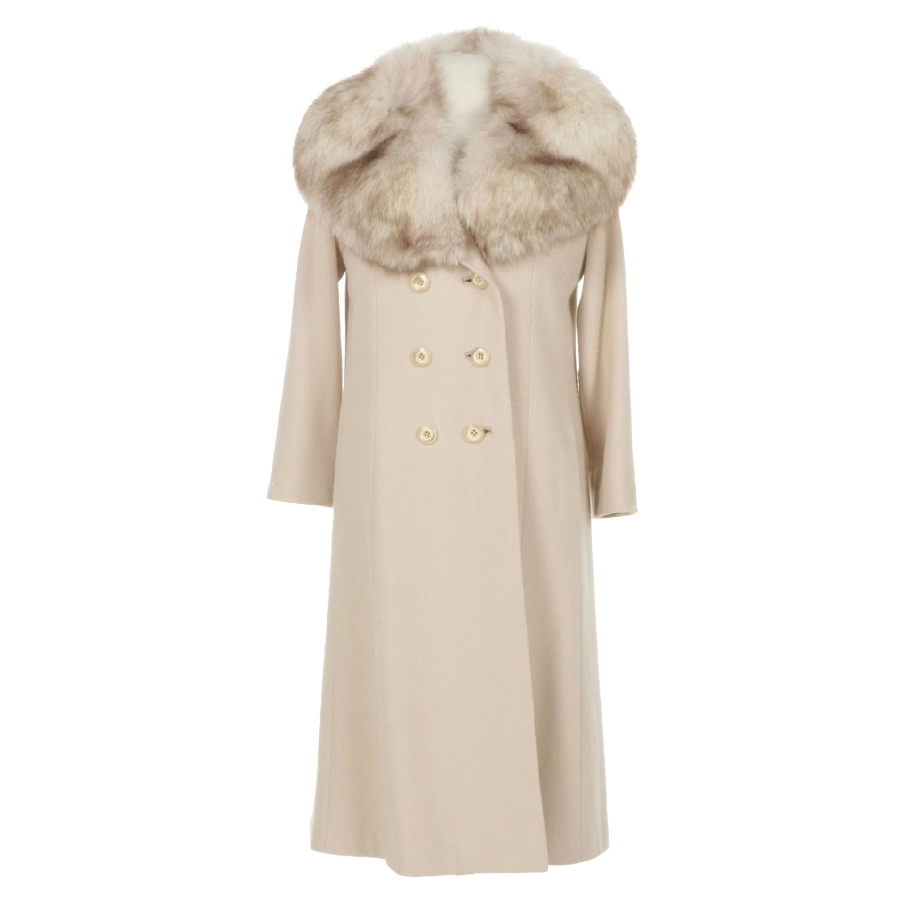 Double-Breasted Cashmere Coat with Fox Fur Collar by Flemington Furs