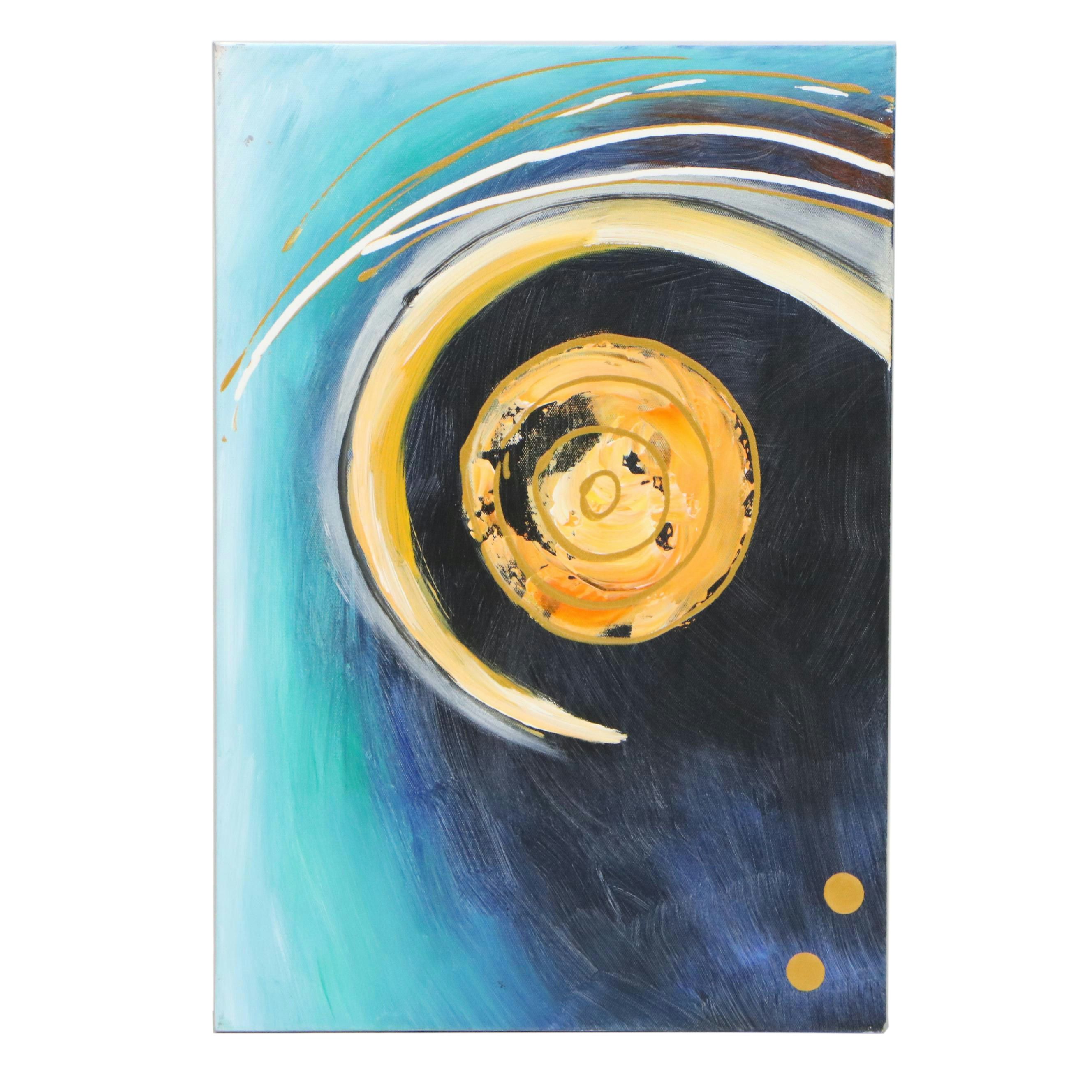 Abstract Acrylic Pentaptych Painting, 21st Century