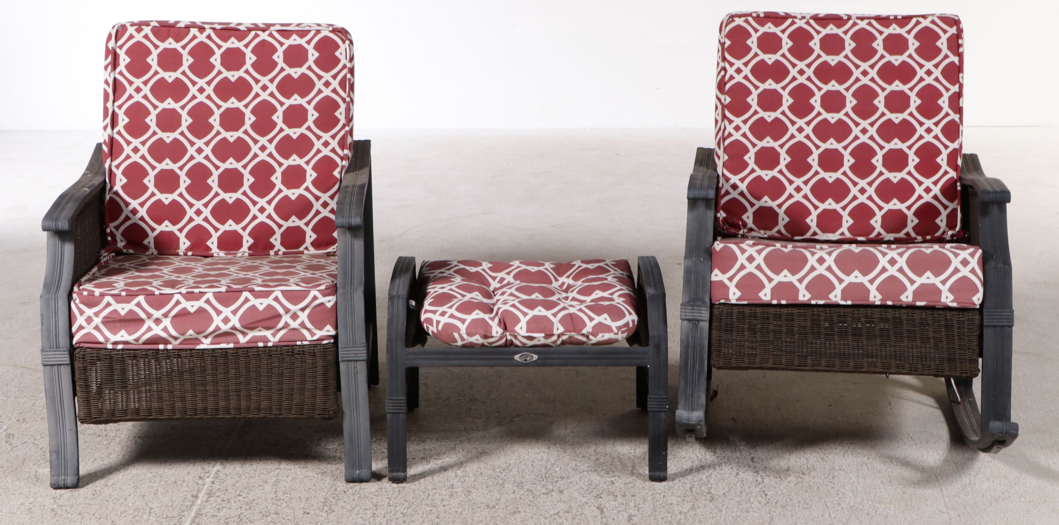 Hampton Bay Metal and Resin Wicker Patio Armchair, Rocking Chair, and Ottoman