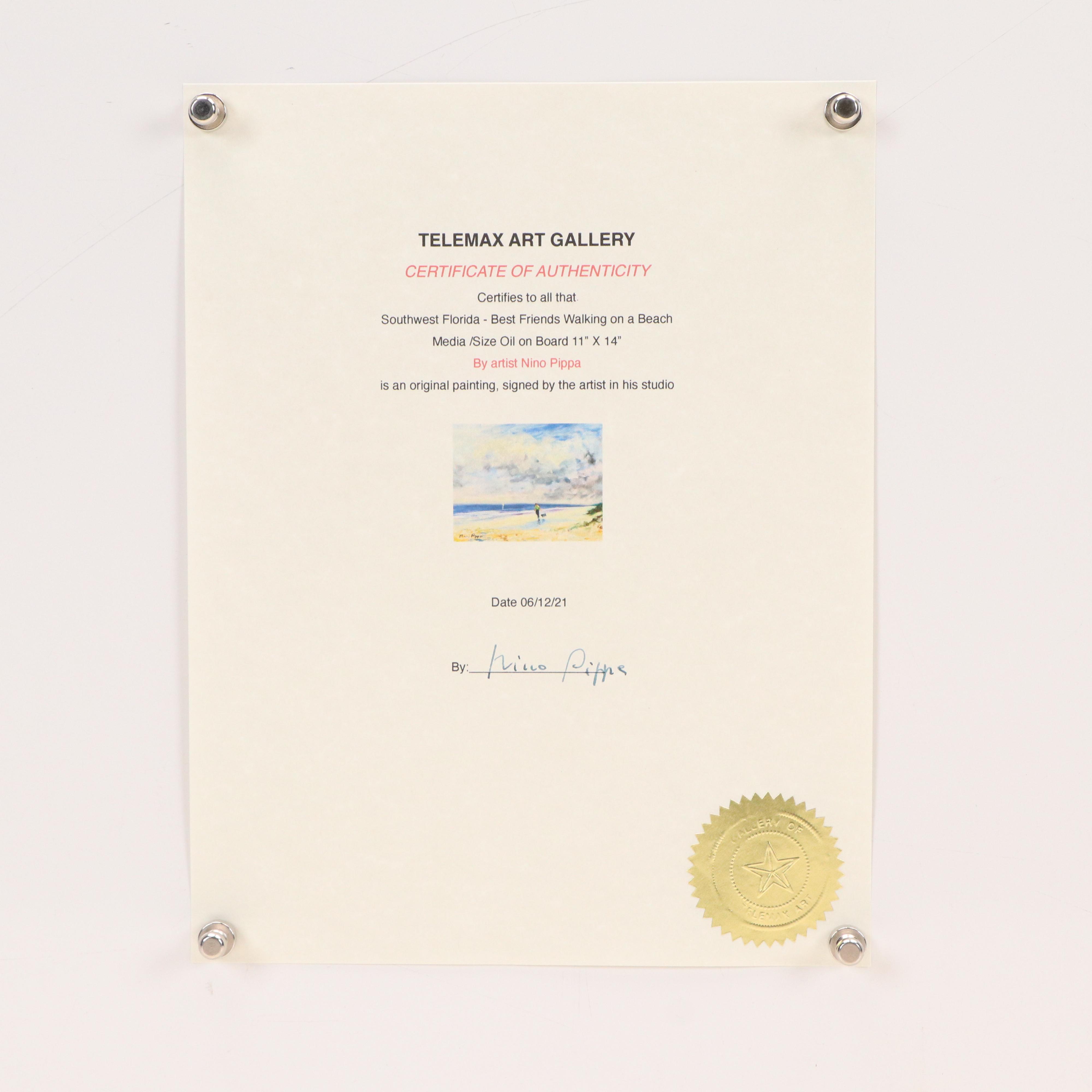 Nino Pippa Oil Painting "Southwest Florida - Best Friends Walking on a Beach"