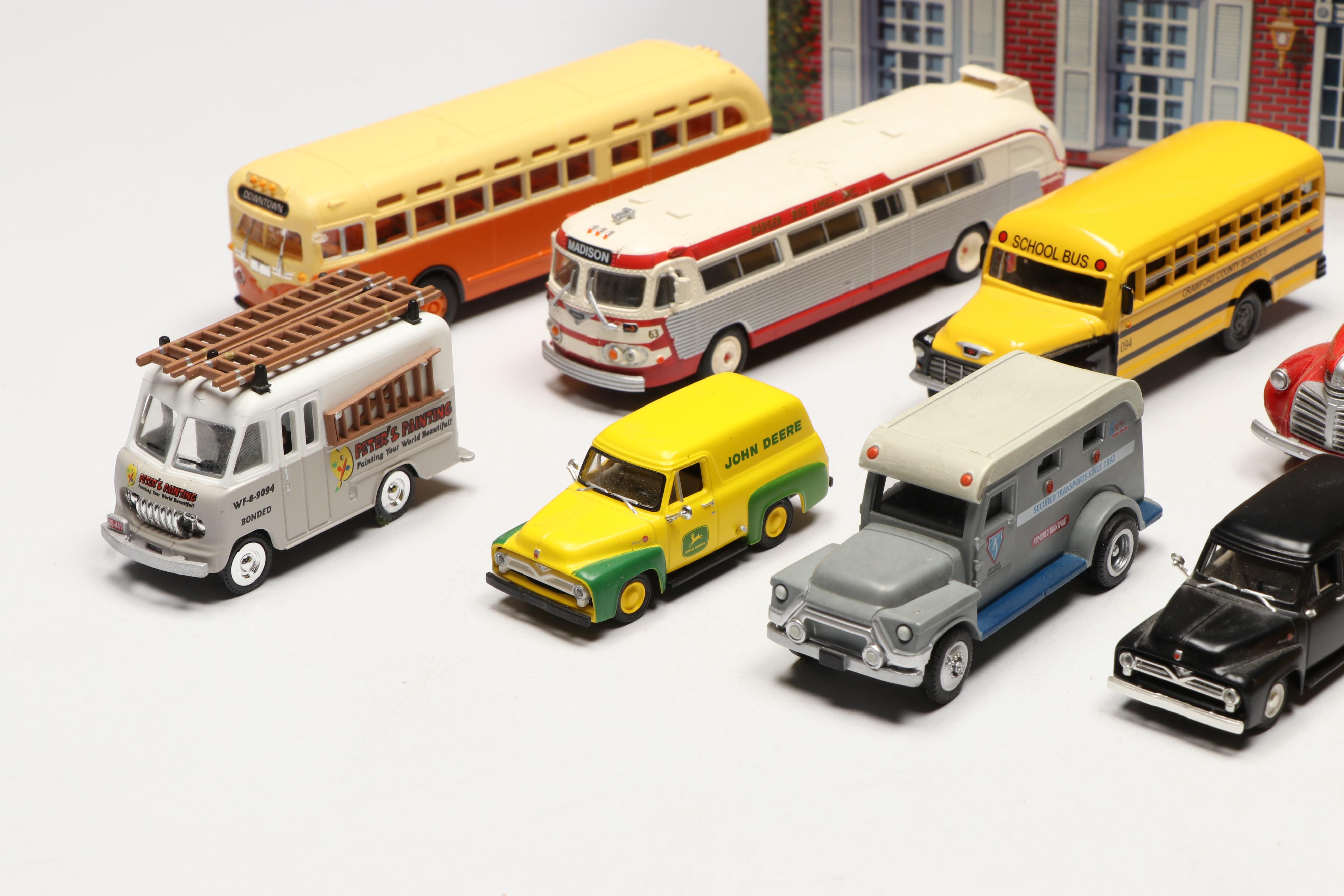 Marx Tin Lithograph House with Busch and Other Train Prop Cars