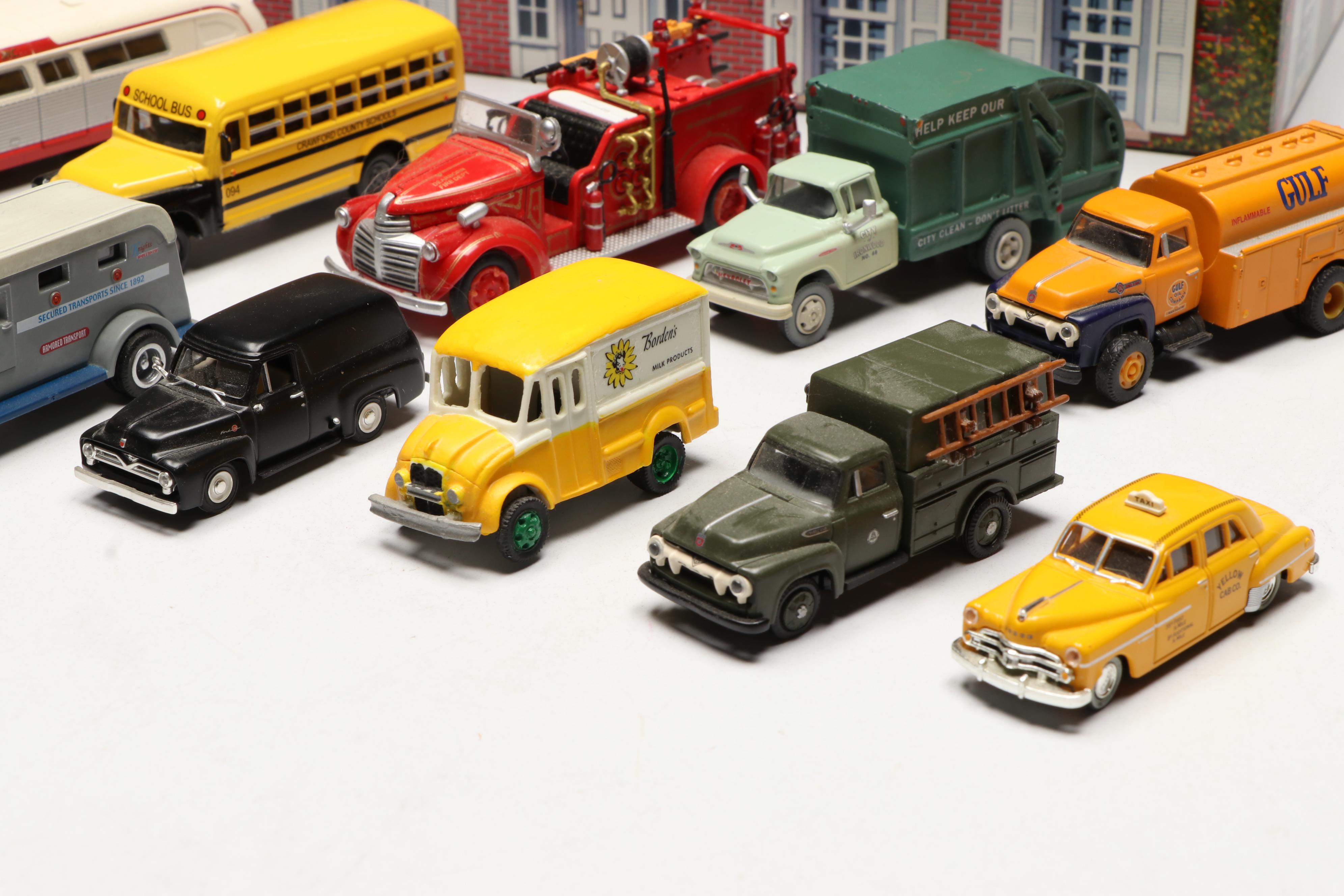 Marx Tin Lithograph House with Busch and Other Train Prop Cars