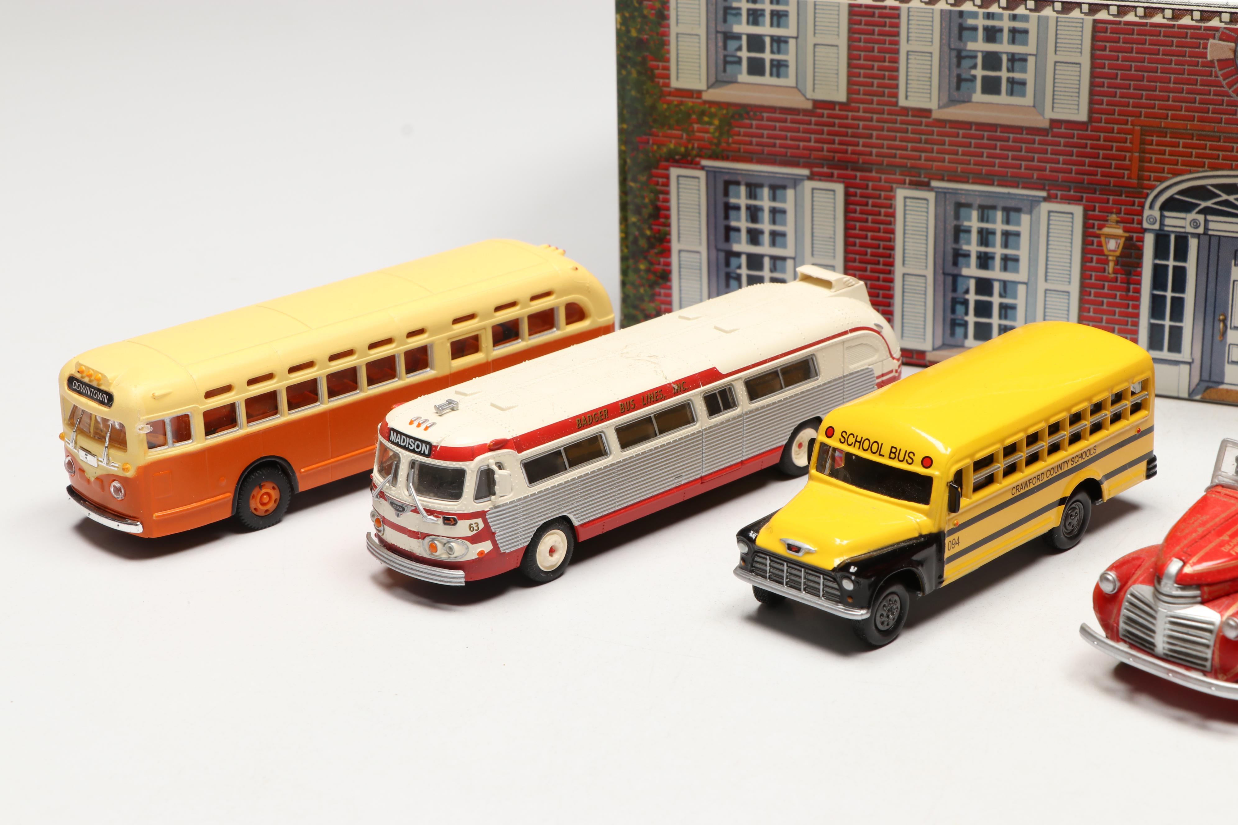 Marx Tin Lithograph House with Busch and Other Train Prop Cars