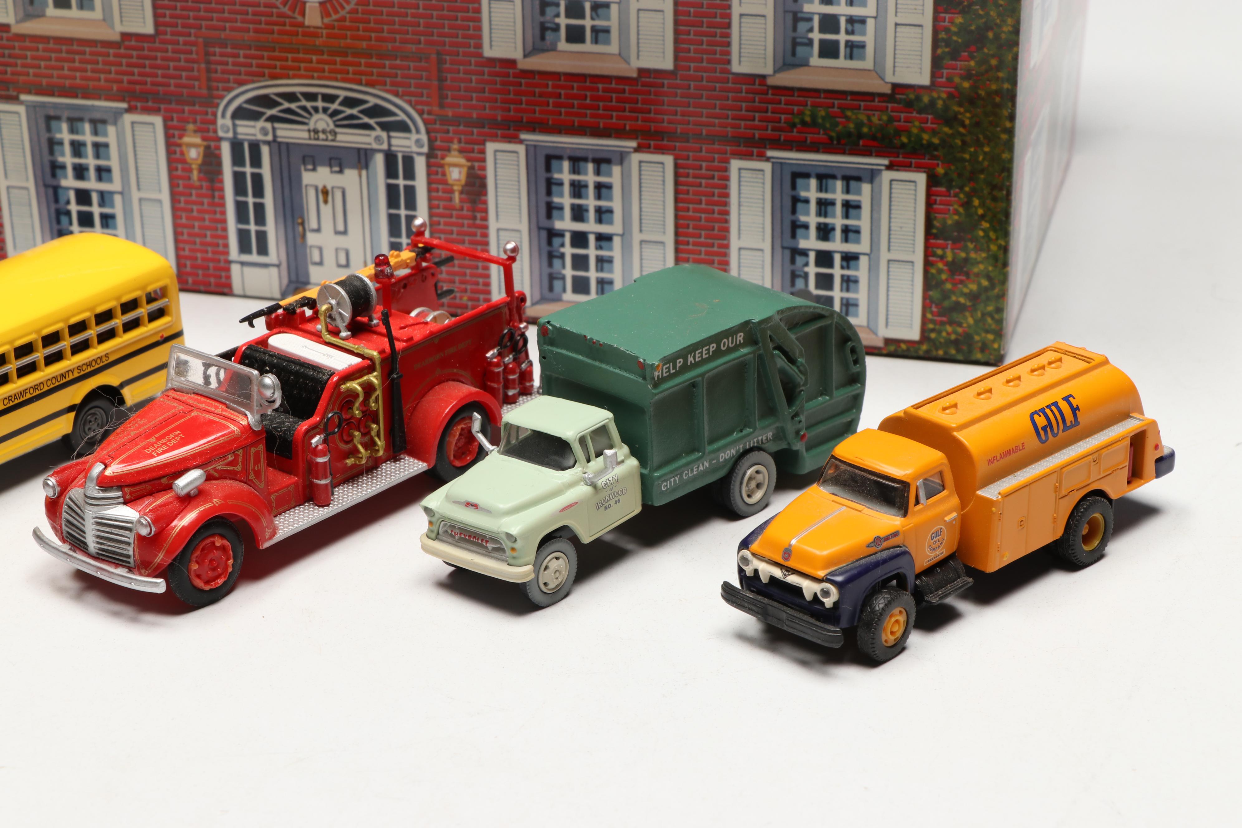 Marx Tin Lithograph House with Busch and Other Train Prop Cars