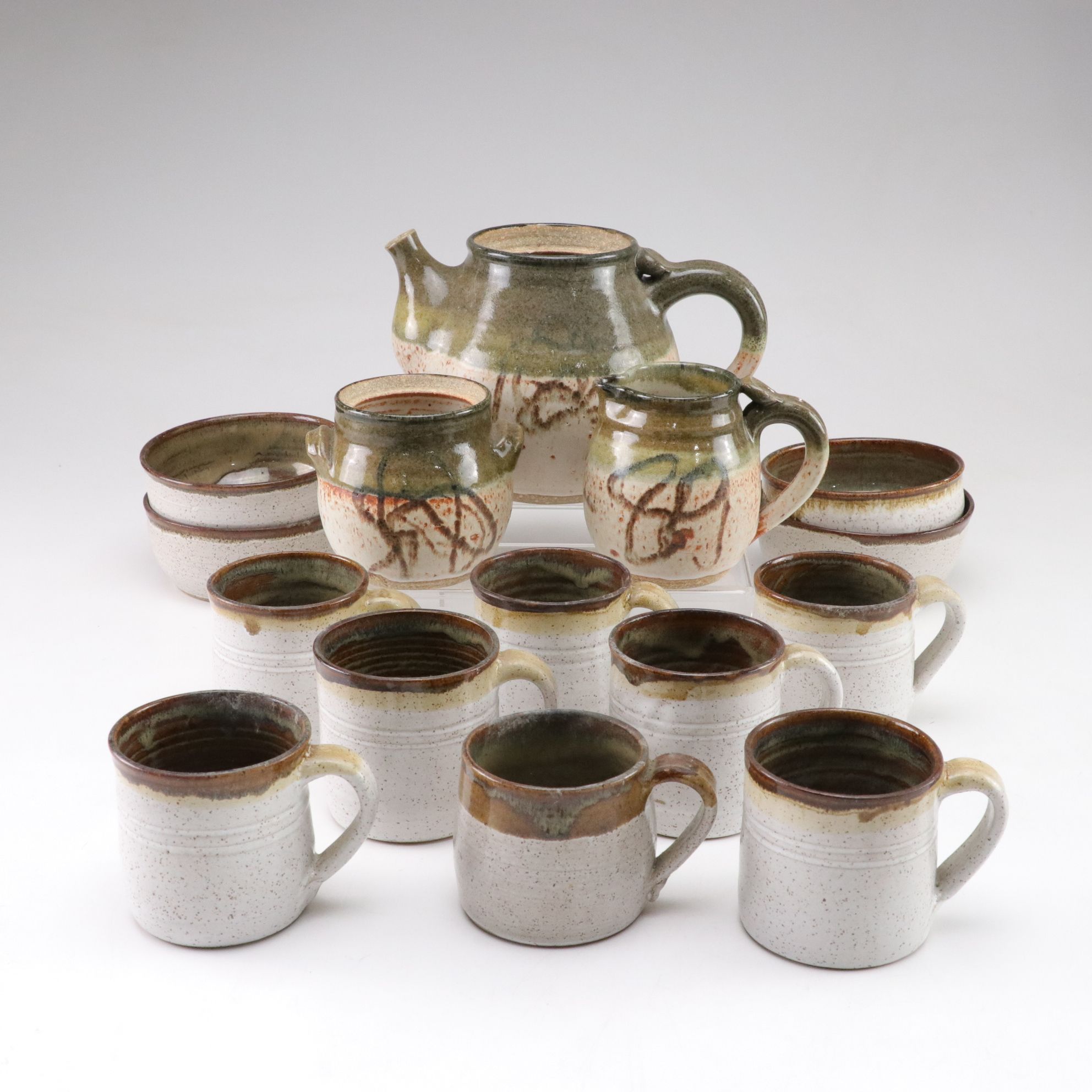 Salt Glazed Stoneware Tea Set with Mugs, Teapot & More