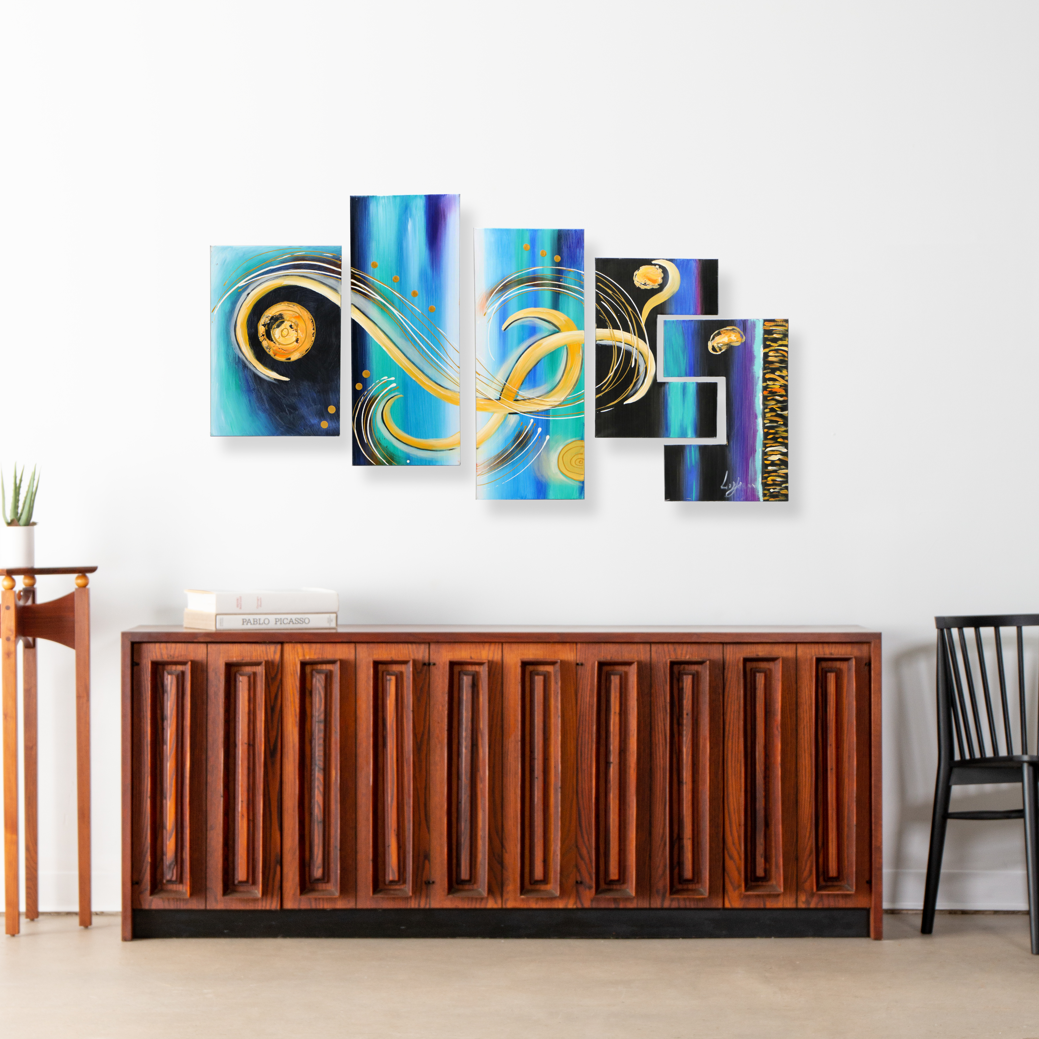 Abstract Acrylic Pentaptych Painting, 21st Century