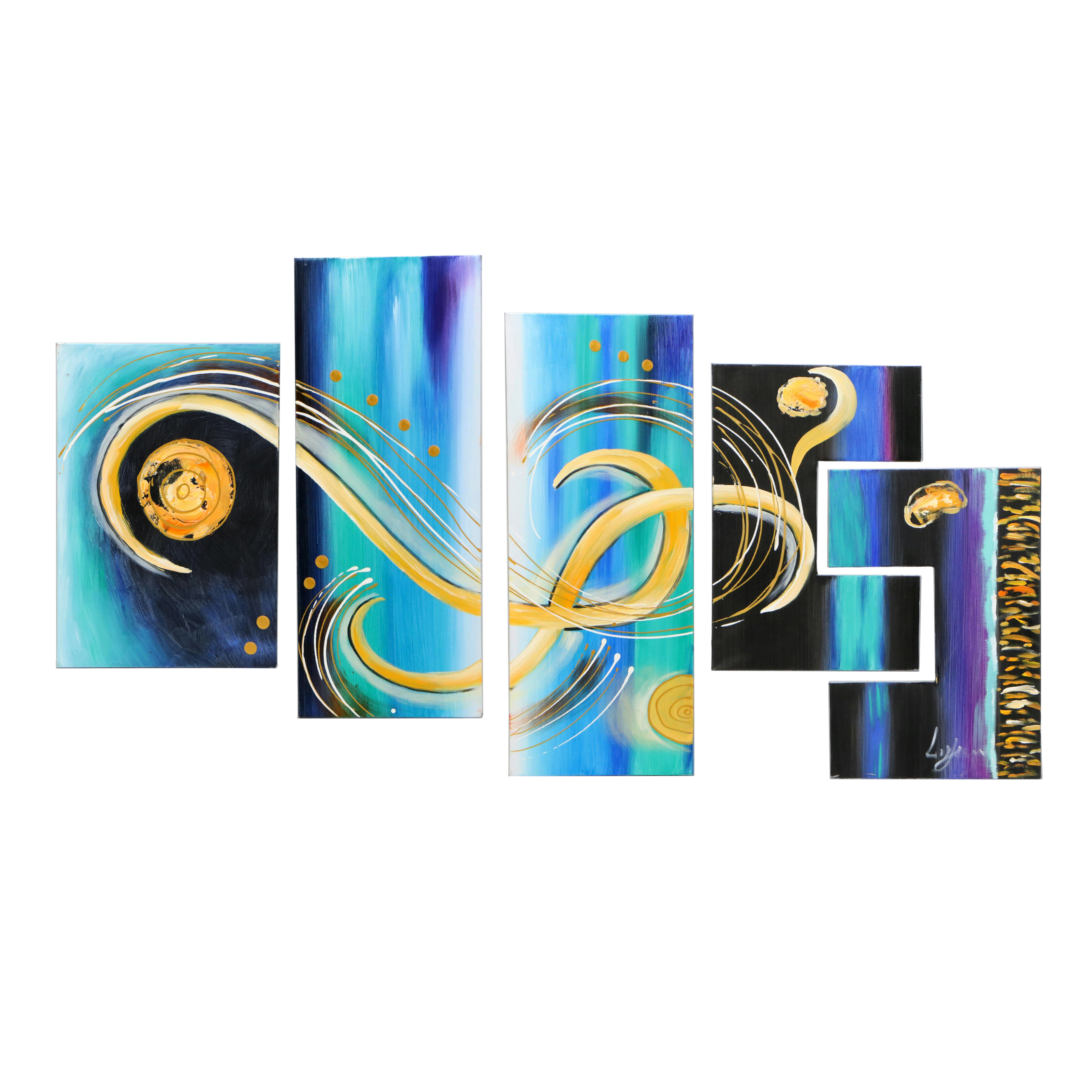 Abstract Acrylic Pentaptych Painting, 21st Century