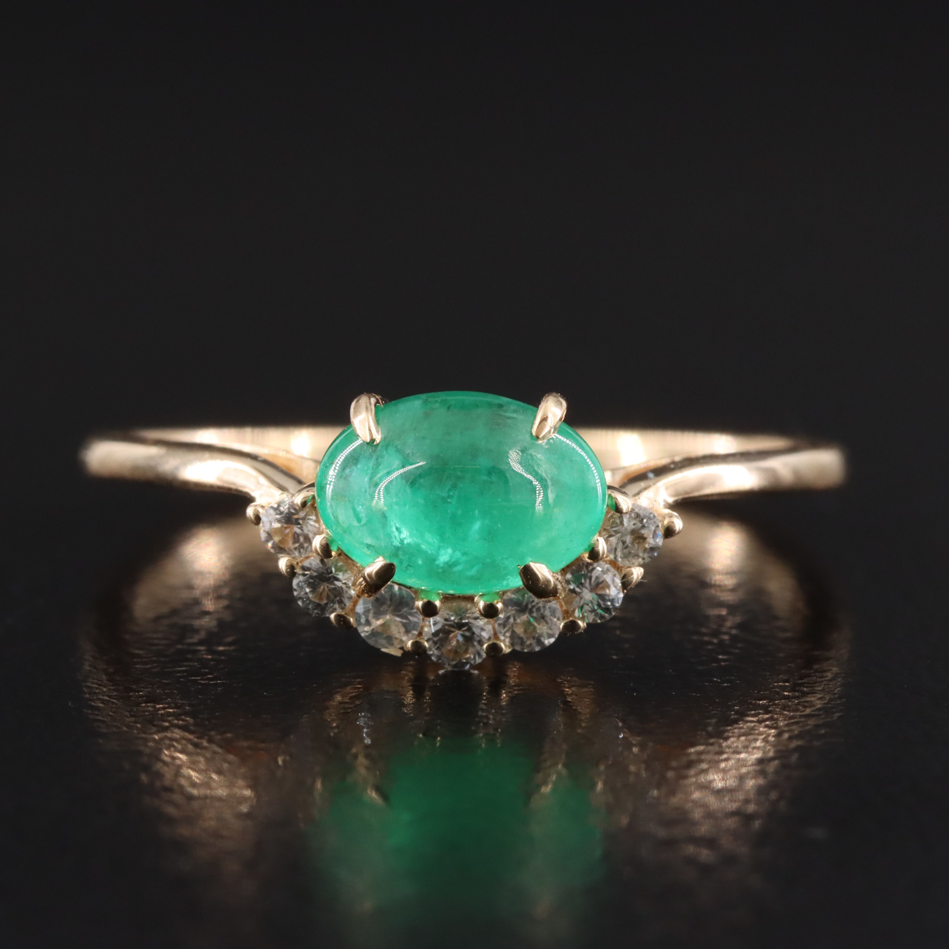 14K Emerald and White Sapphire Ring