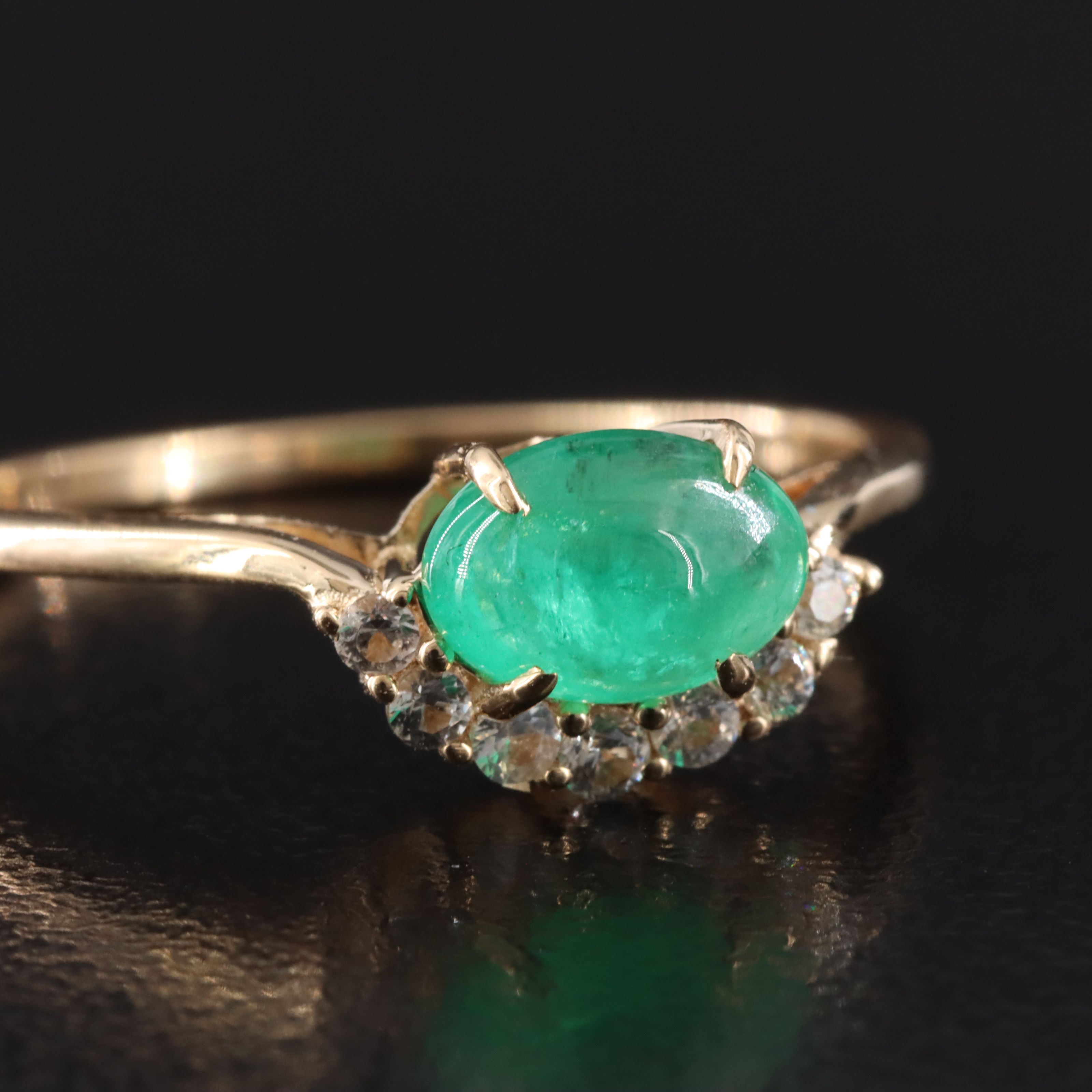 14K Emerald and White Sapphire Ring