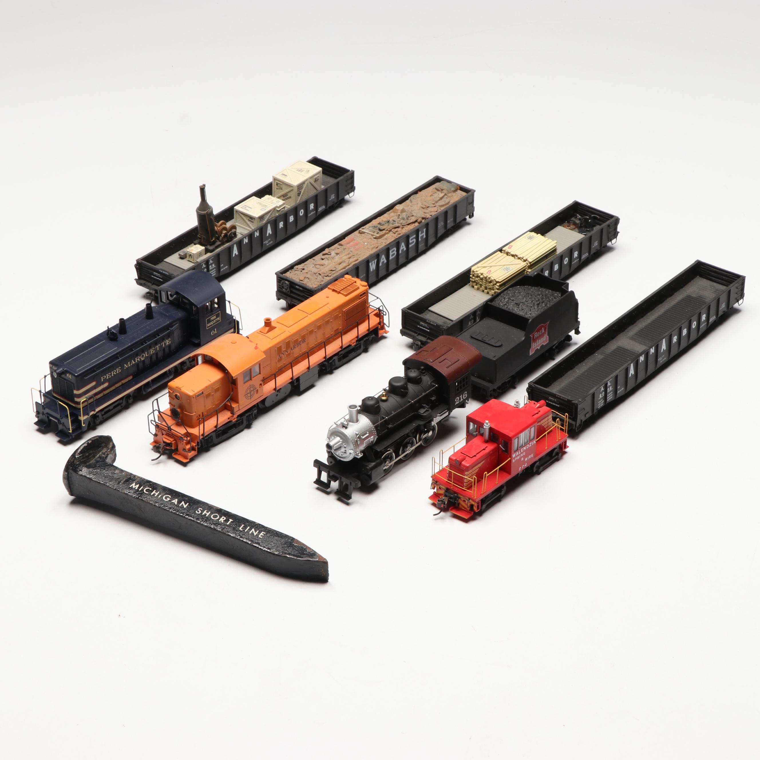 Tyco HO Scale Rock Island and Kato Ann Arbor Locomotives with More Train Cars