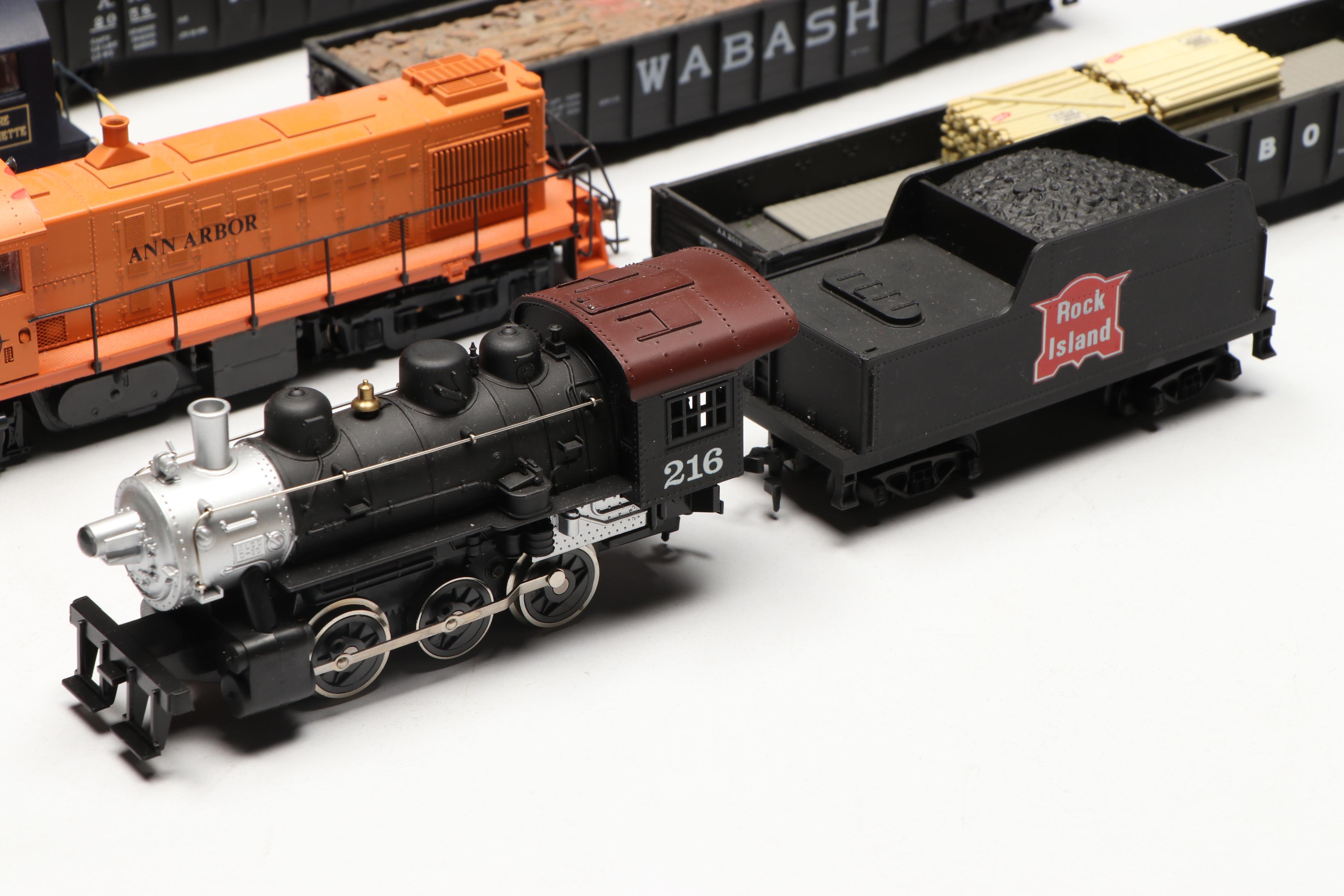 Tyco HO Scale Rock Island and Kato Ann Arbor Locomotives with More Train Cars