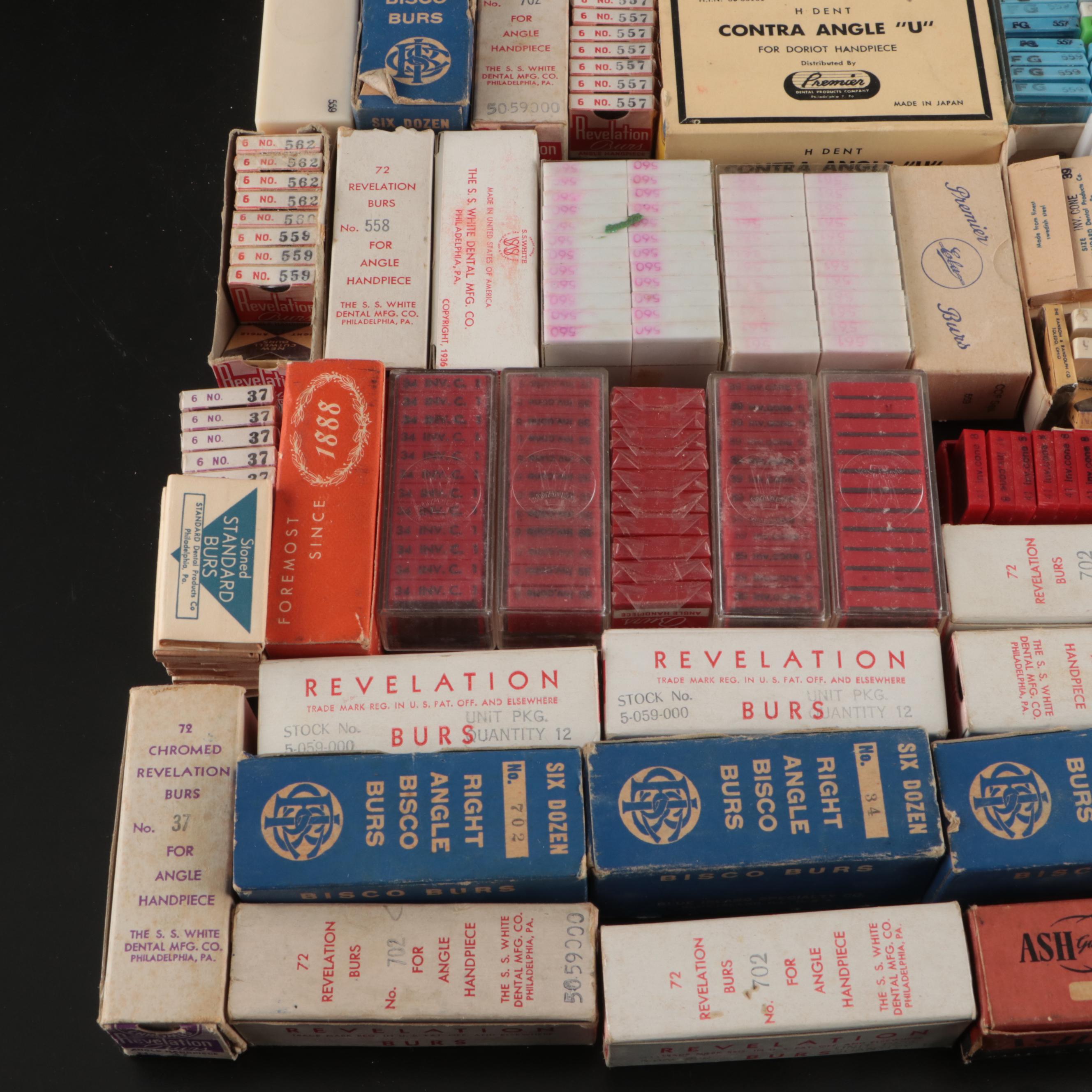 Zahn Dental, Blue Island and More Metal Burs with Other Vintage Dental Equipment