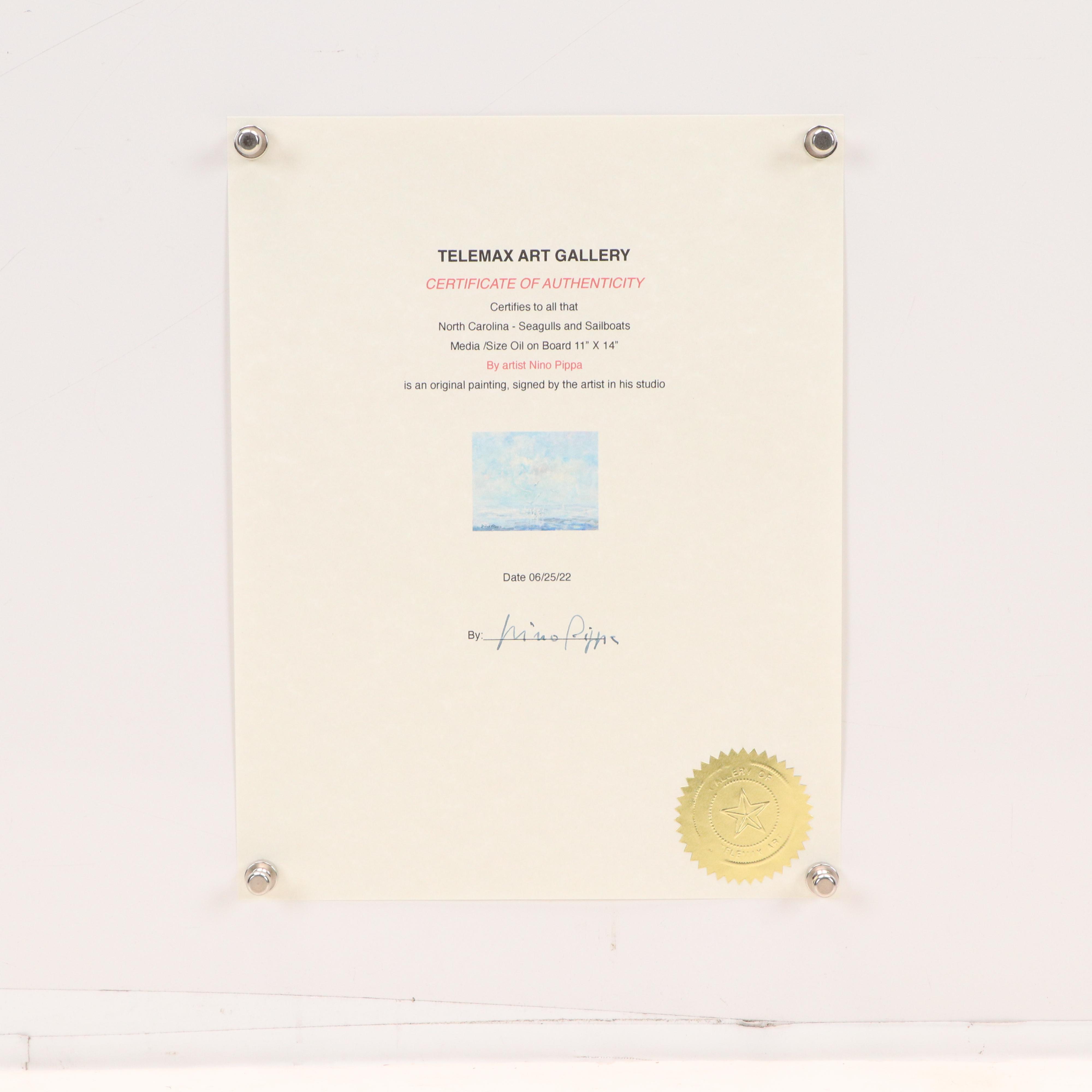 Nino Pippa Seascape Oil Painting "North Carolina - Seagulls and Sailboats," 2022