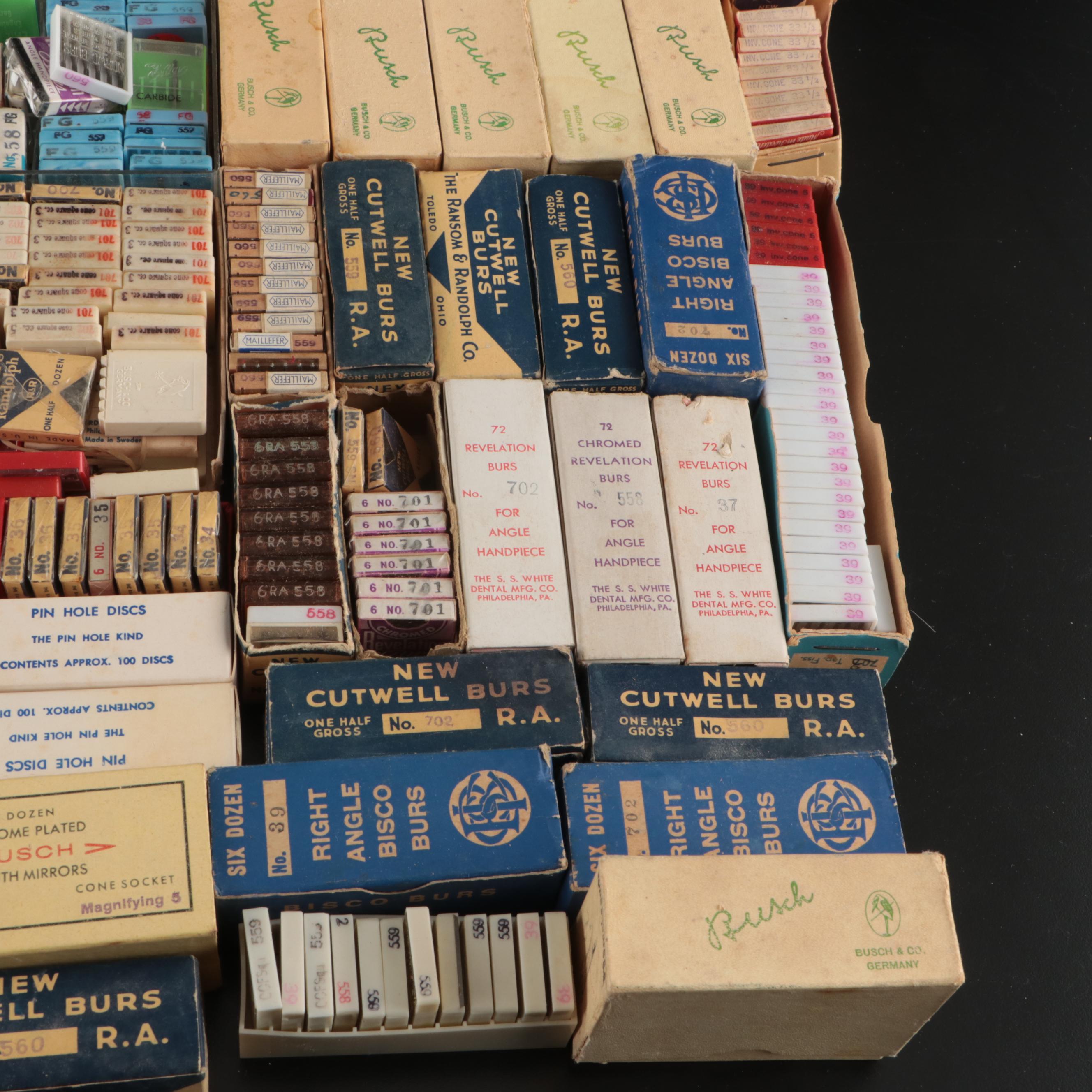 Zahn Dental, Blue Island and More Metal Burs with Other Vintage Dental Equipment
