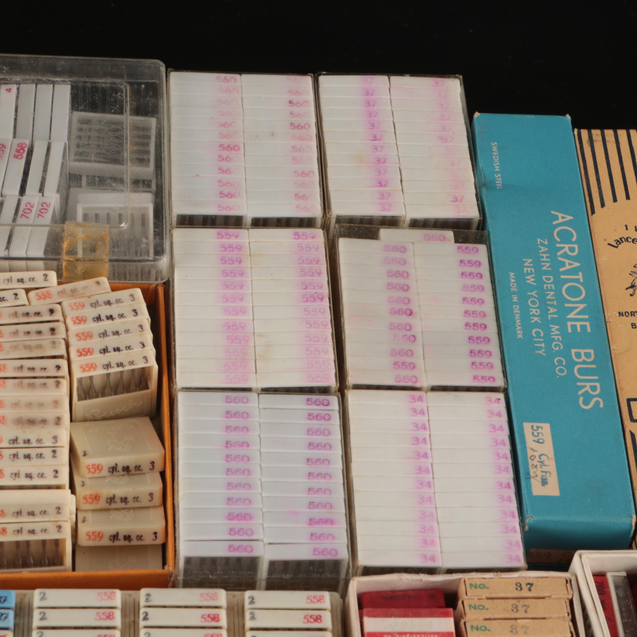 Zahn Dental, Blue Island and More Metal Burs with Other Vintage Dental Equipment