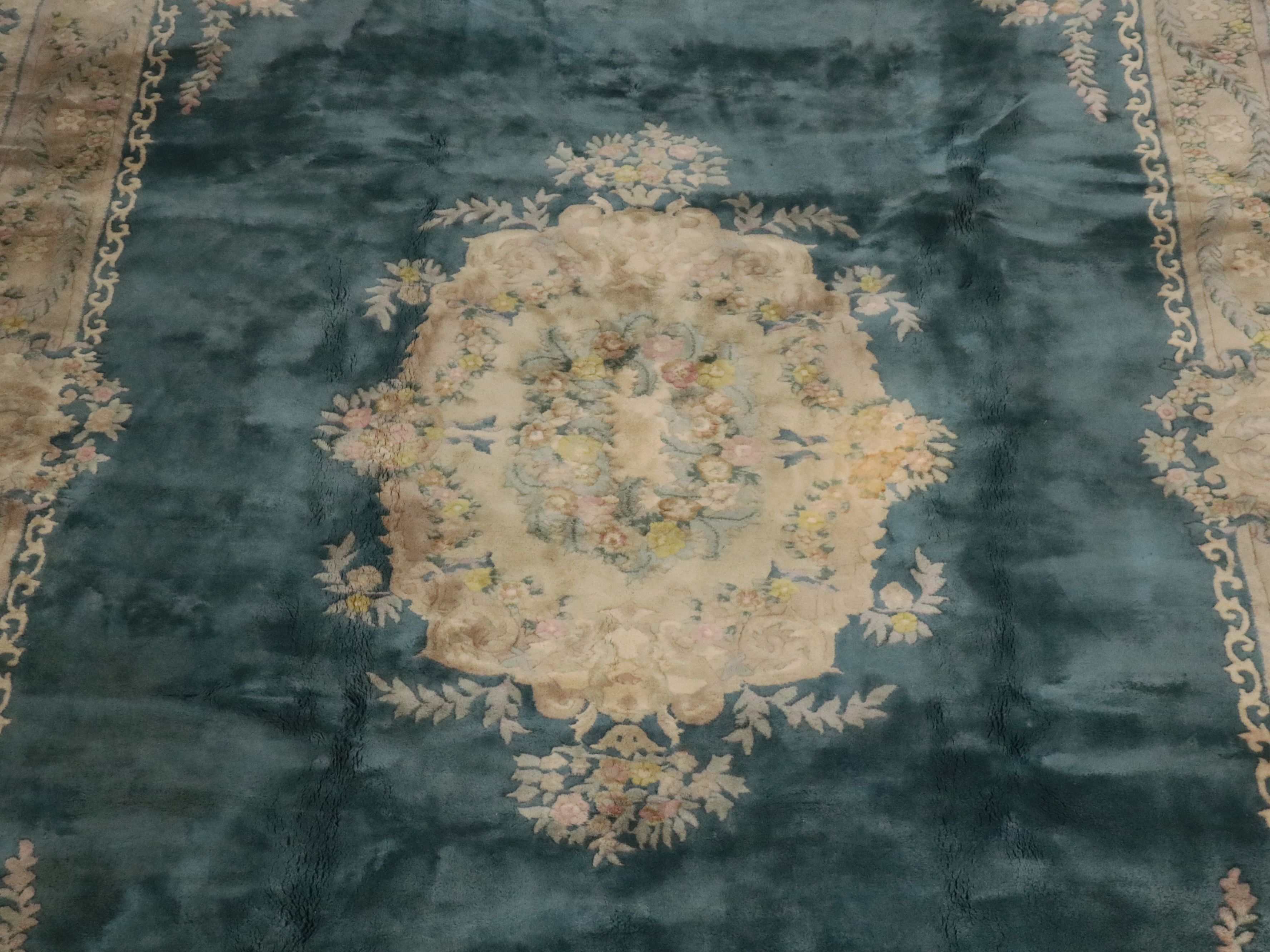 9'9 x 14'4 Hand-Knotted Indo-French Aubusson Room-Sized Rug