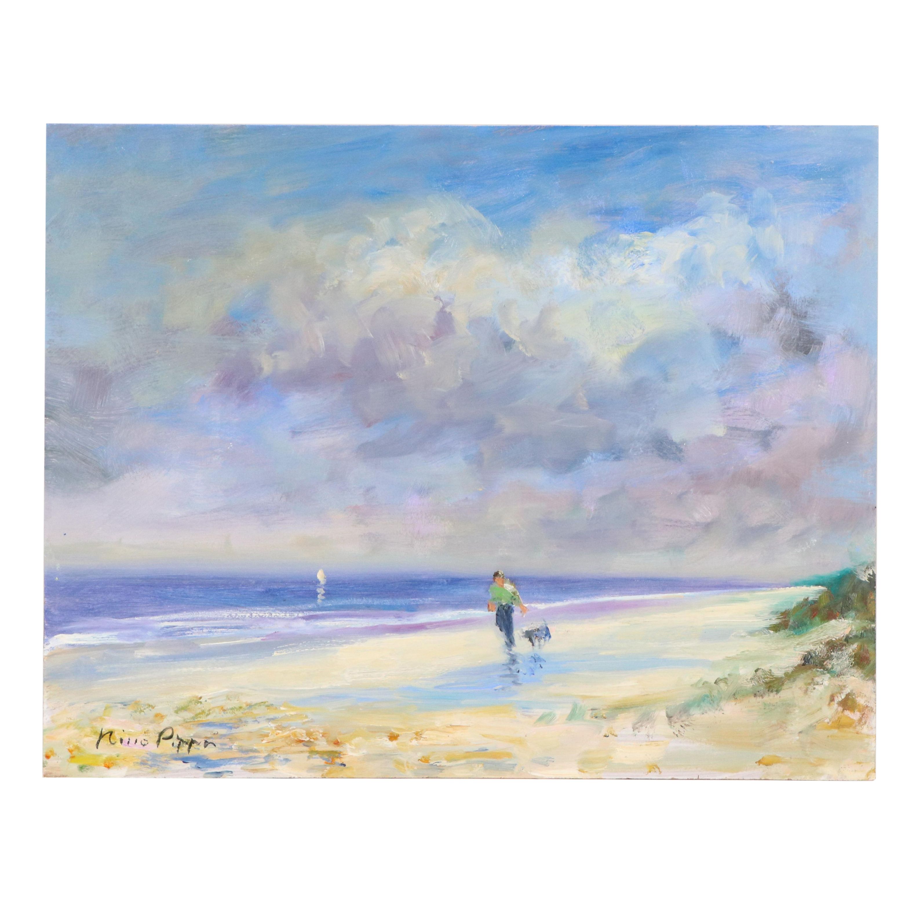 Nino Pippa Oil Painting "Southwest Florida - Best Friends Walking on a Beach"