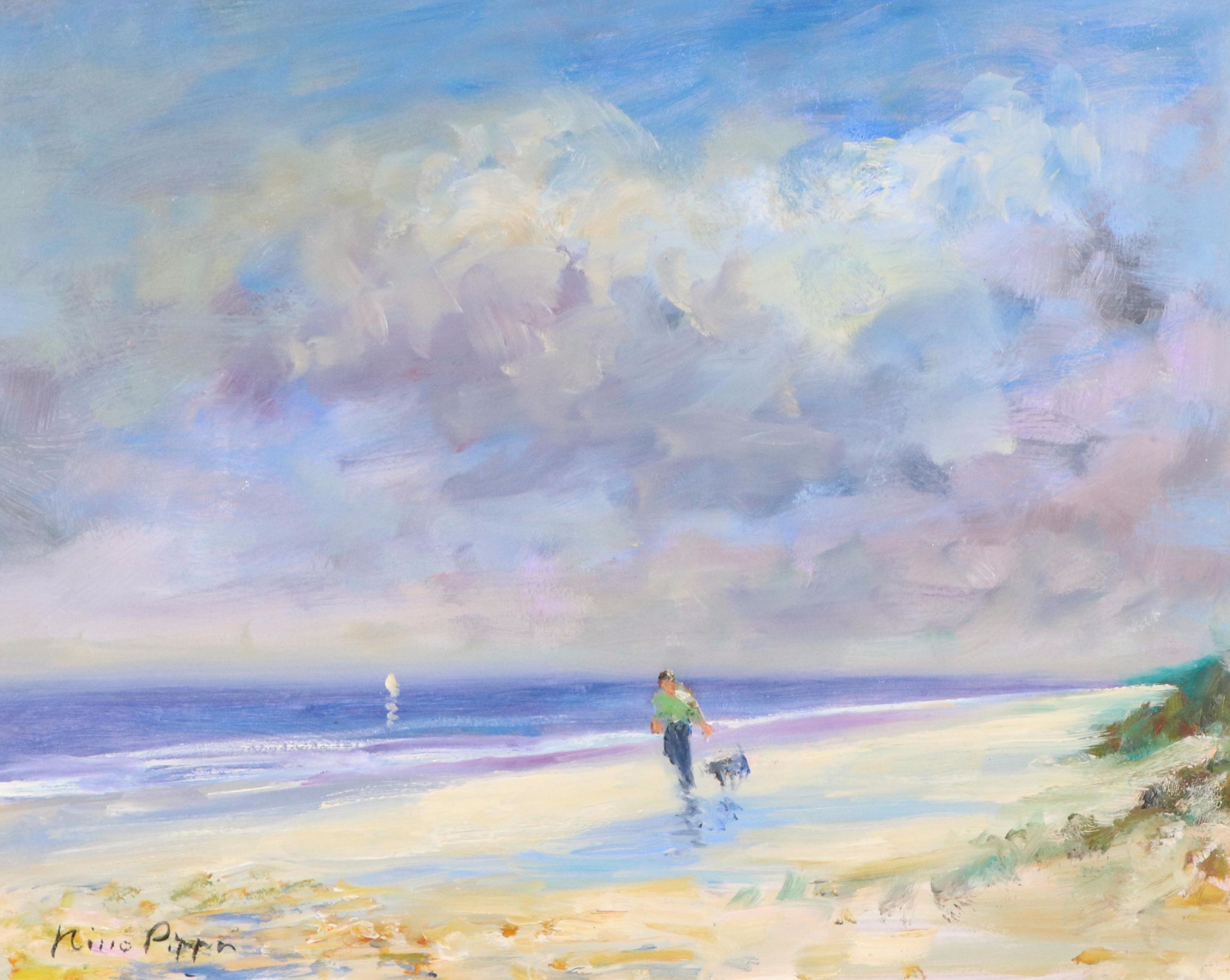 Nino Pippa Oil Painting "Southwest Florida - Best Friends Walking on a Beach"