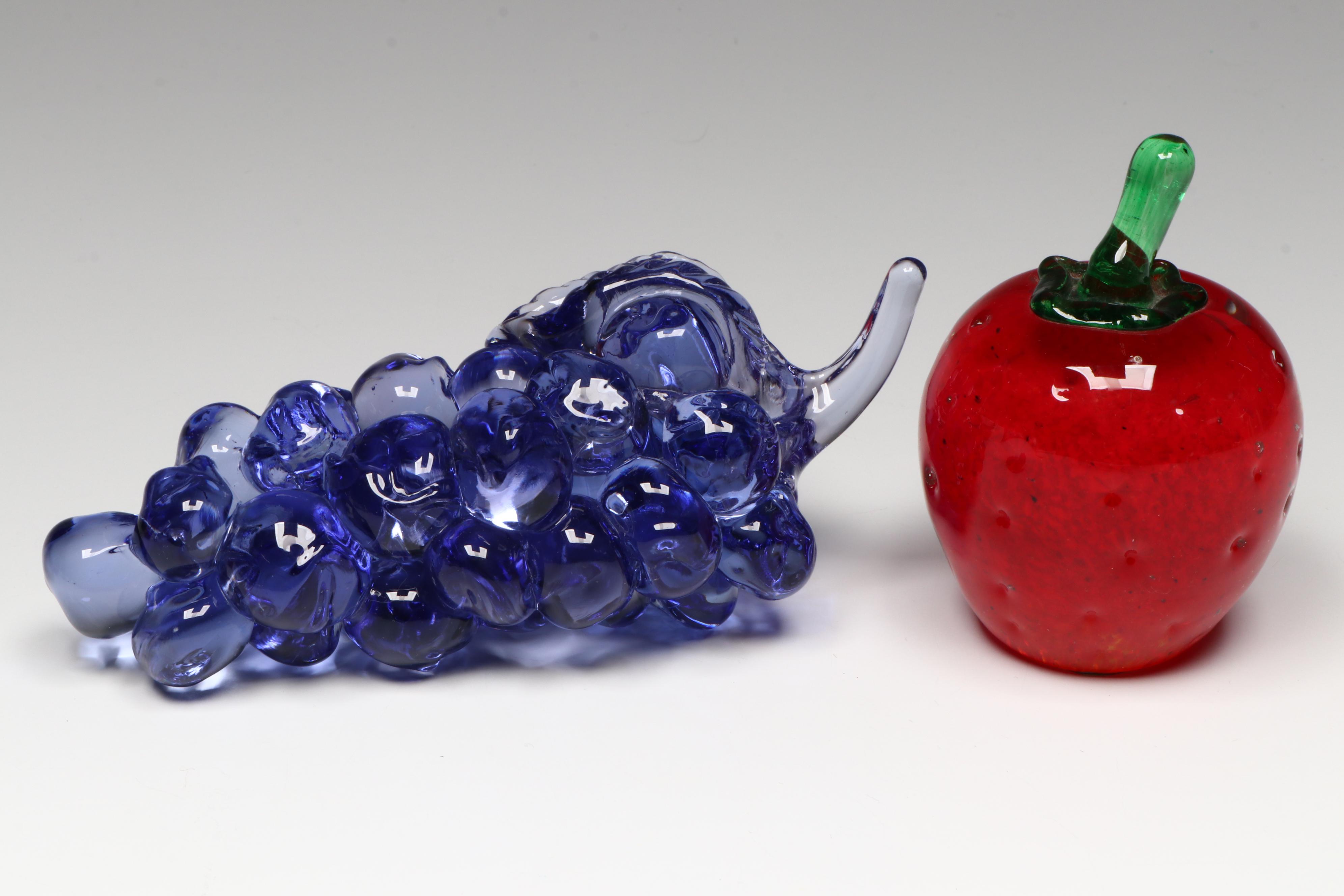 Zimmerman Handblown Glass Decorative Bowls with Fruit Figures and Bud Vase