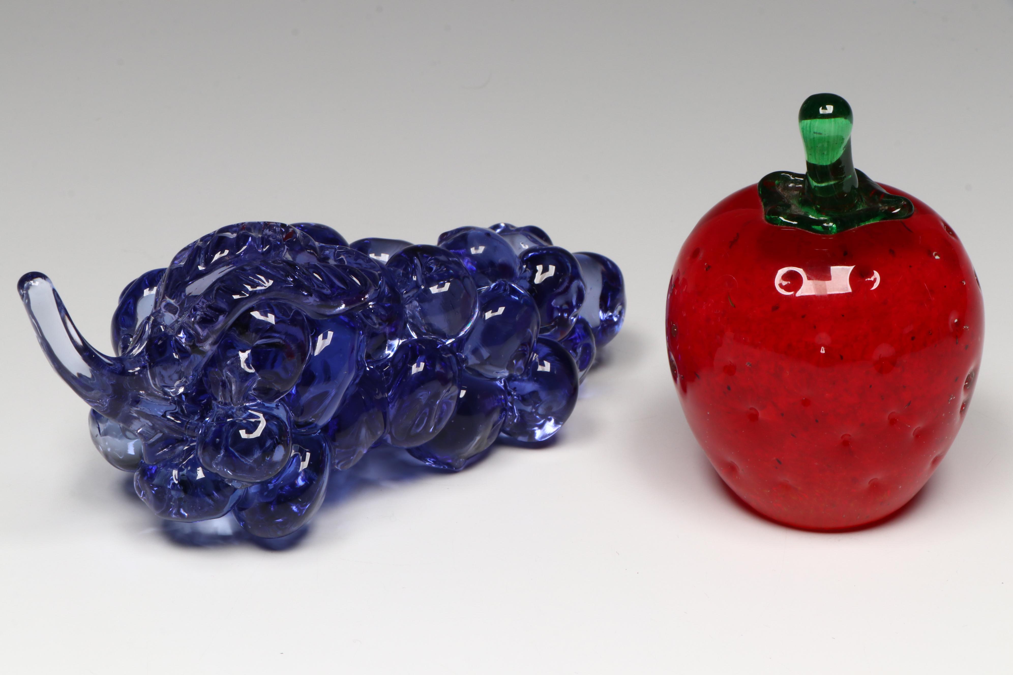 Zimmerman Handblown Glass Decorative Bowls with Fruit Figures and Bud Vase