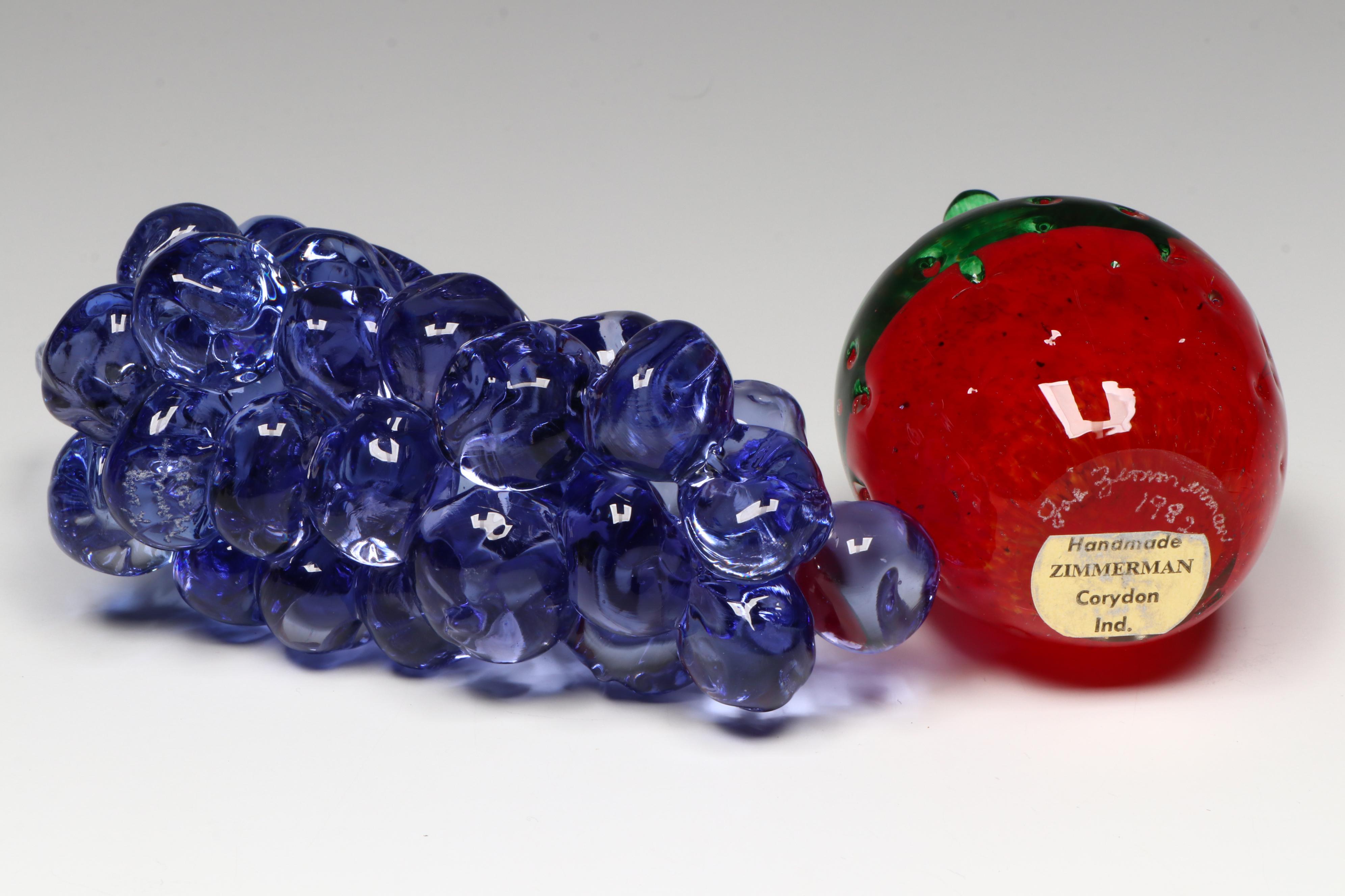 Zimmerman Handblown Glass Decorative Bowls with Fruit Figures and Bud Vase